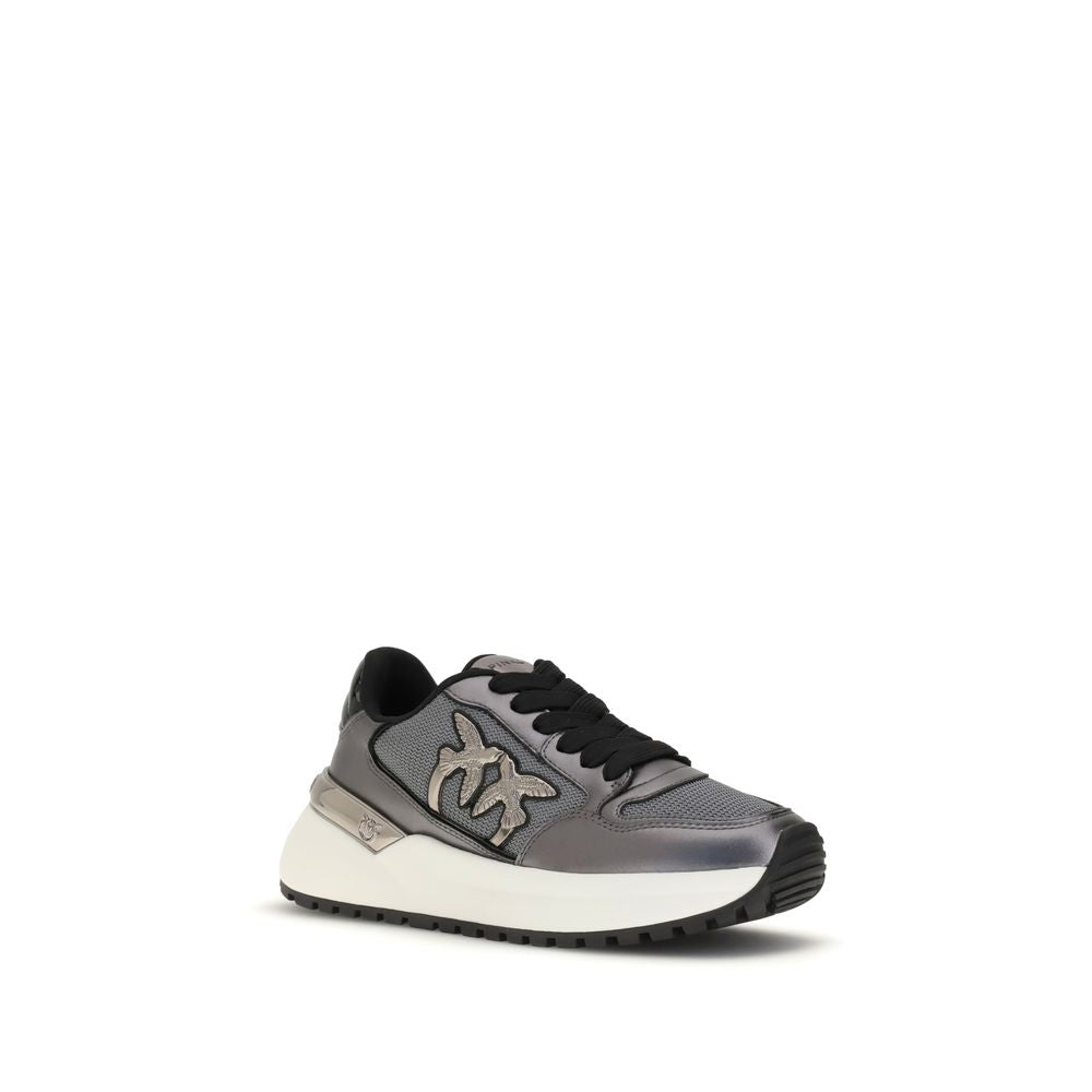 PINKO Gray Calf Leather Bos Taurus Athletic Sneakers