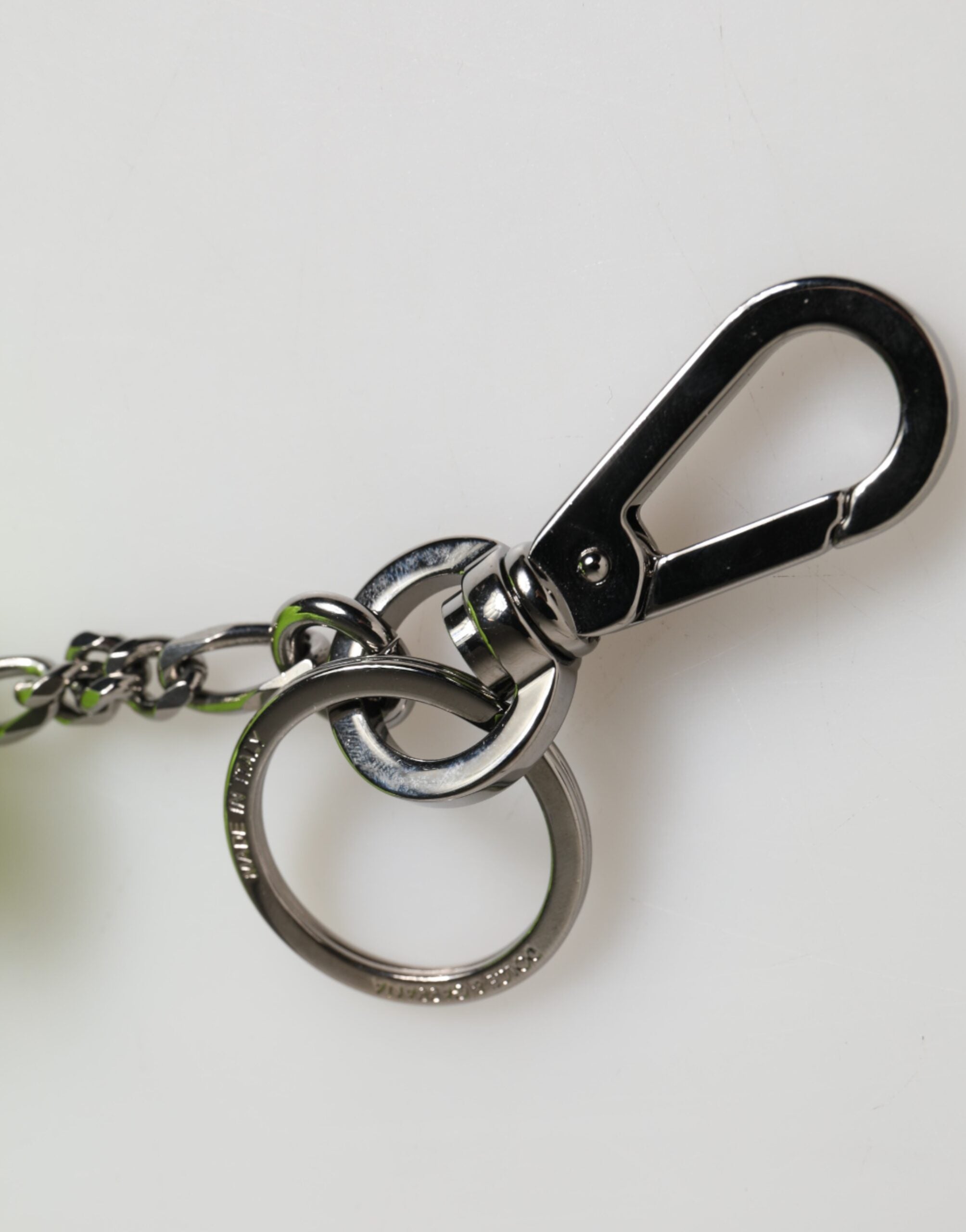 Dolce & Gabbana Neon Green Bear Embroidered Logo Men Keychain Clasp Keyring