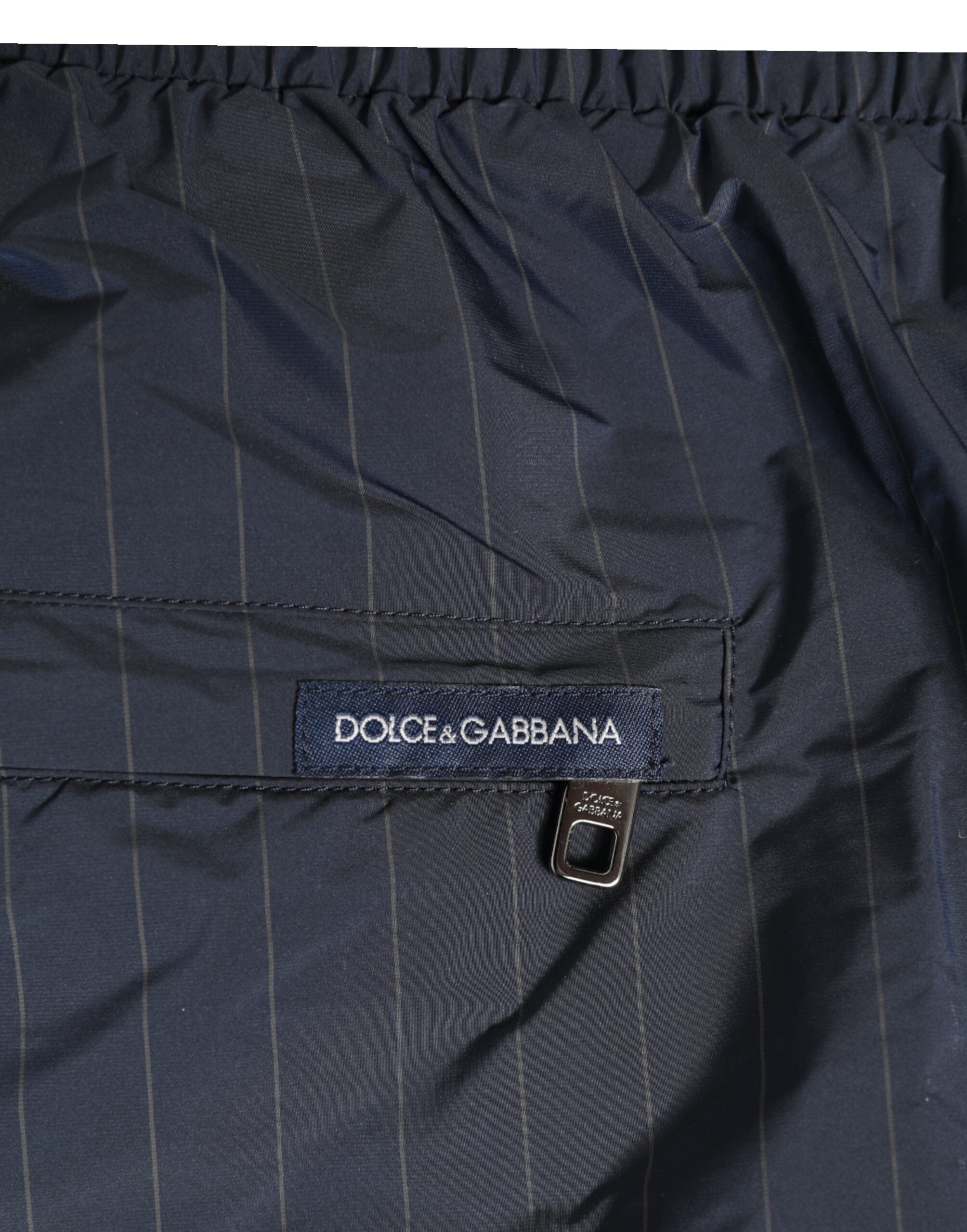 Dolce & Gabbana Navy Blue Polyester Nylon Pinstripe Men's Swimwear