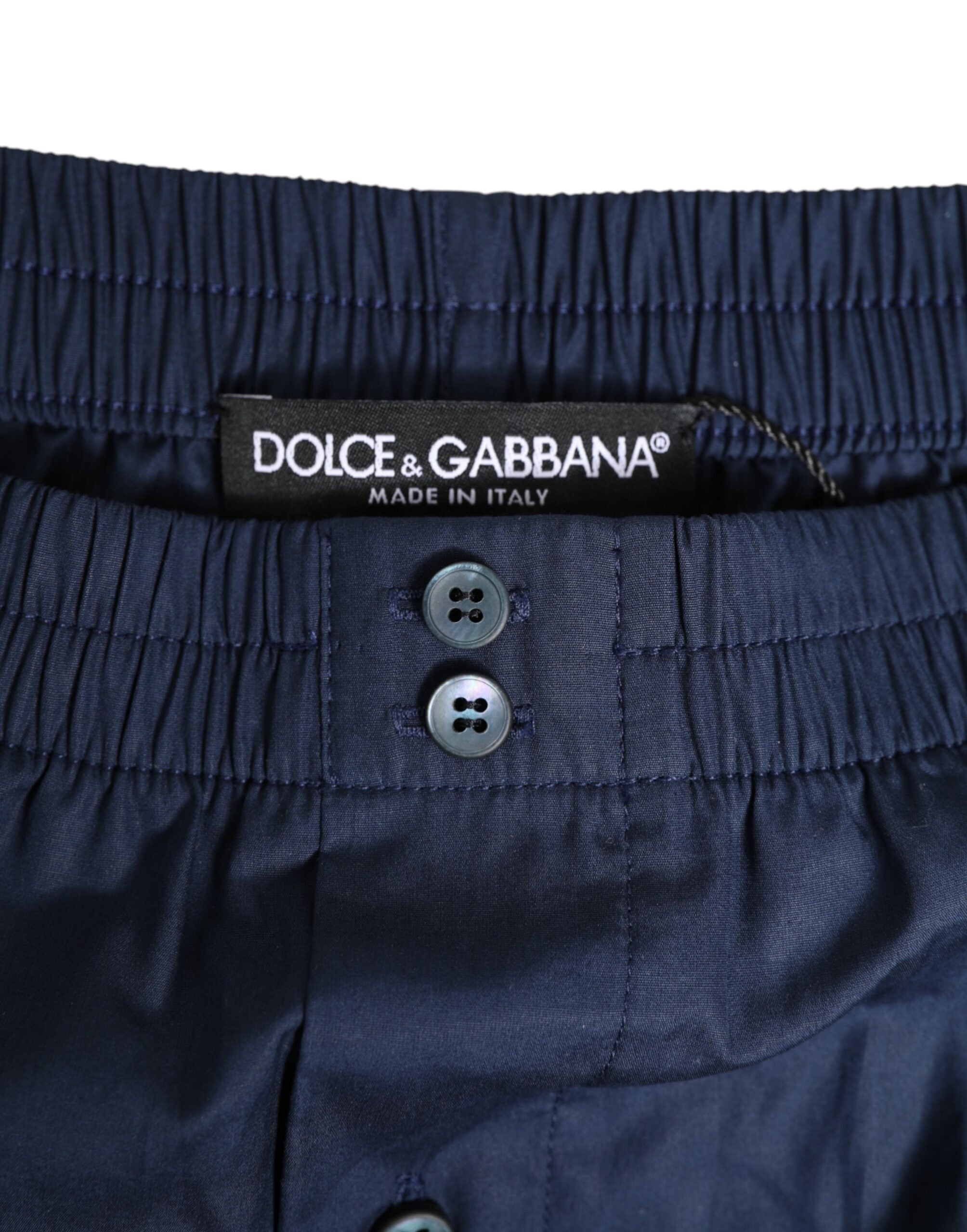 Dolce & Gabbana Navy Blue Cotton Elastic Waistband Button Swimwear