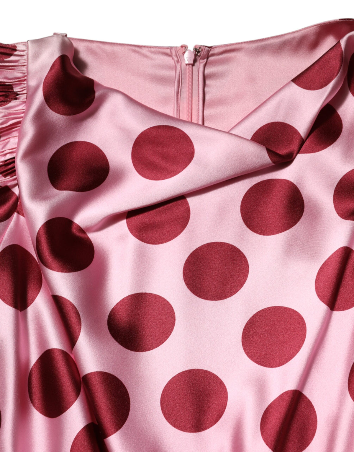 Dolce & Gabbana Pink Red Polka Dot Silk Satin Maxi Gown Dress