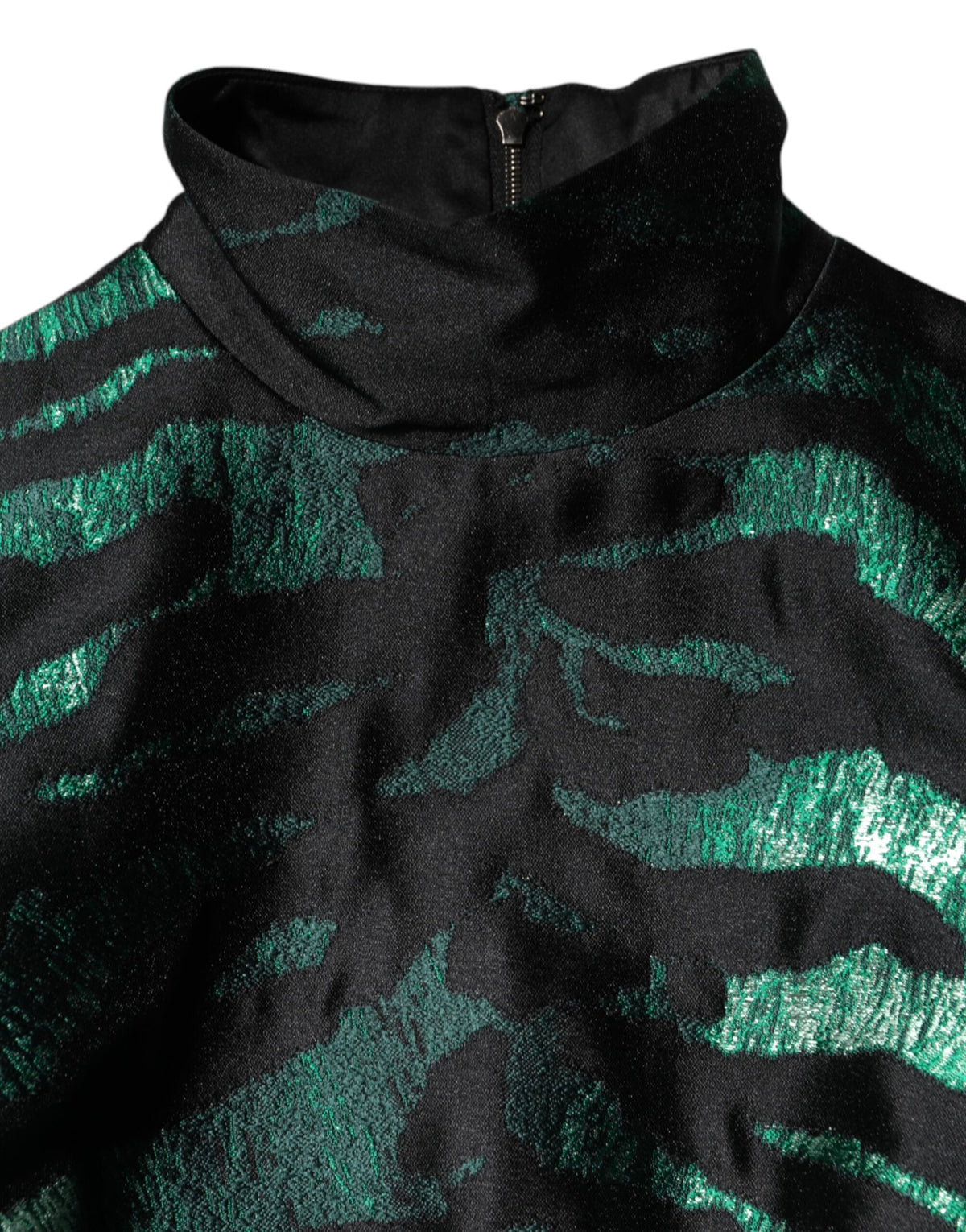 Dolce & Gabbana Black Green Metallic Jacquard Mini Long Dress