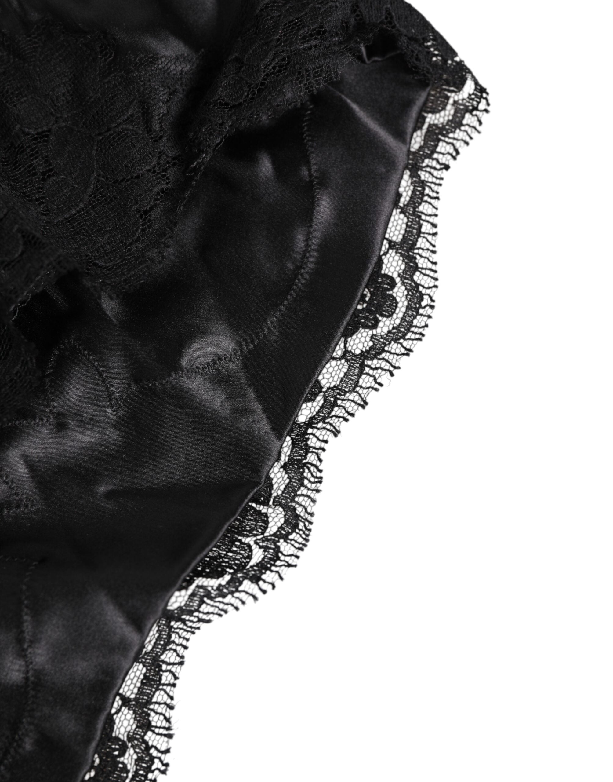 Dolce & Gabbana Black Silk Satin Lace Trim Panty Underwear