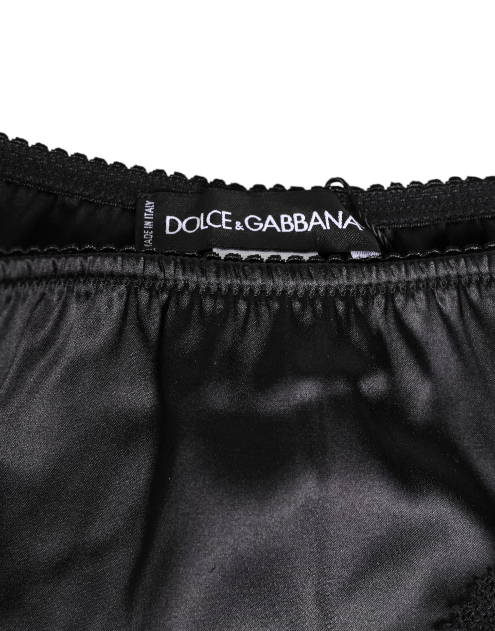 Dolce & Gabbana Black Silk Satin Lace Trim Panty Underwear