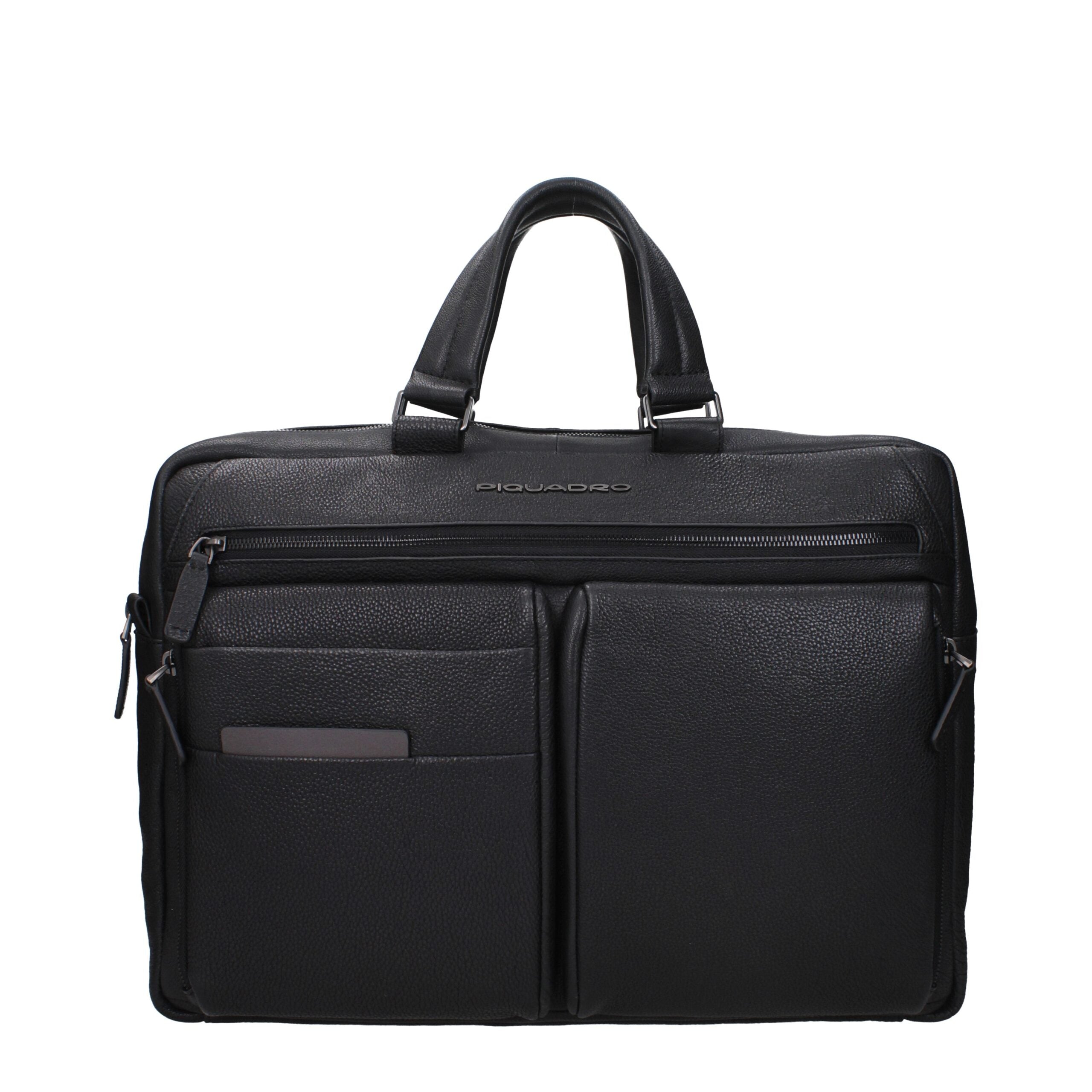 Piquadro Black Leather Business And Laptop Bag