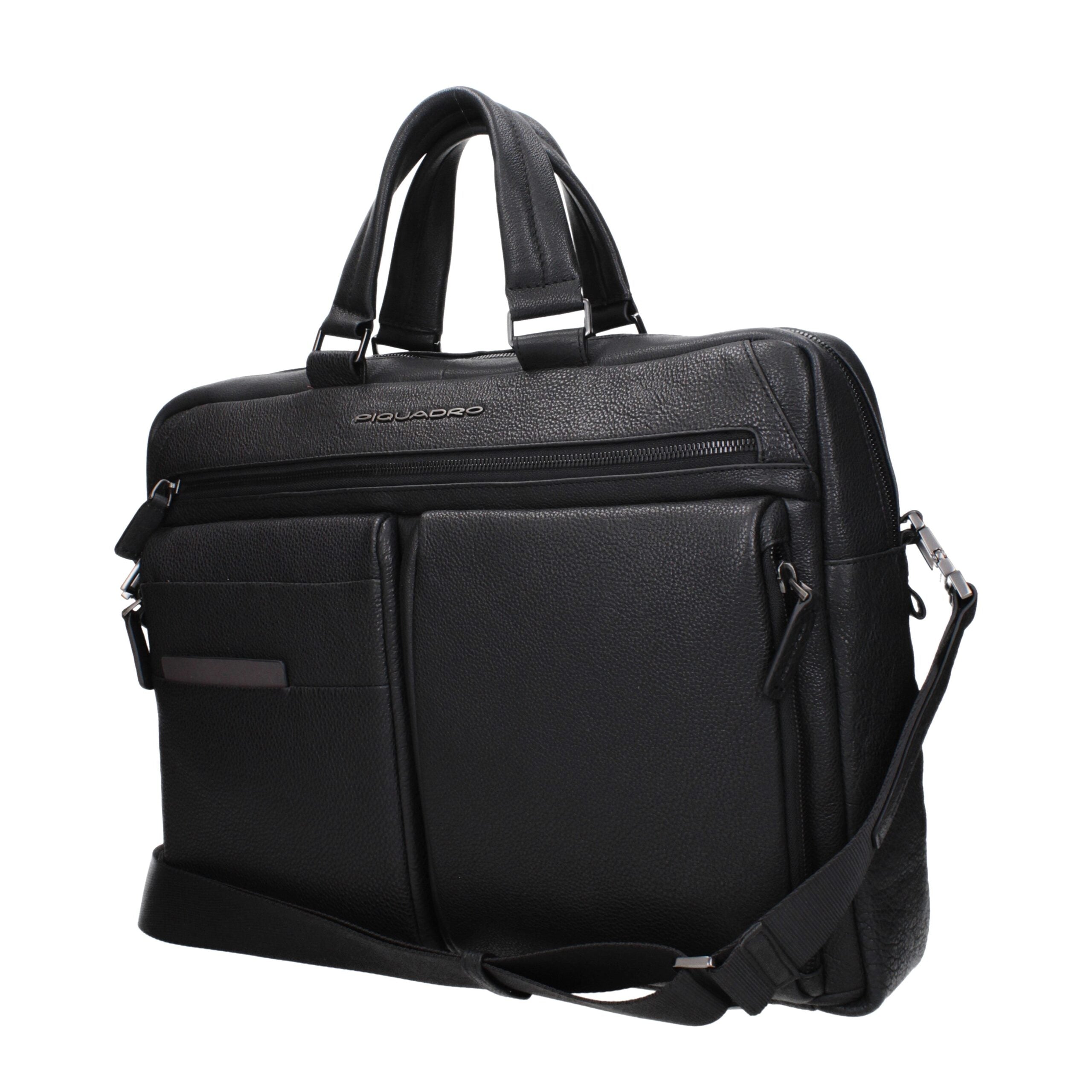Piquadro Black Leather Business And Laptop Bag