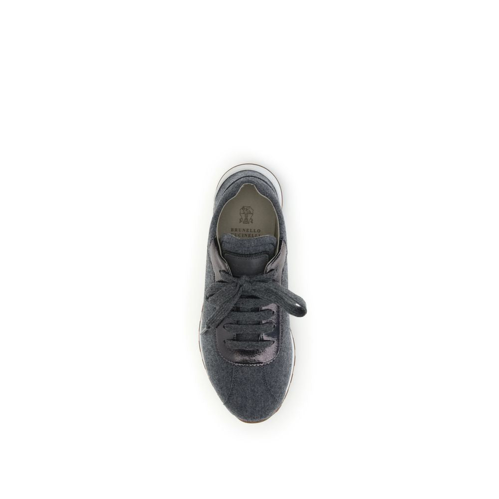 Brunello Cucinelli Gray Fleece Wool Athletic Sneakers