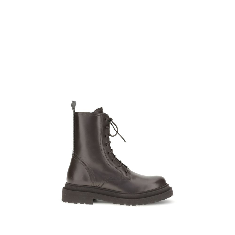 Brunello Cucinelli Brown Leather Lace-Up Boots