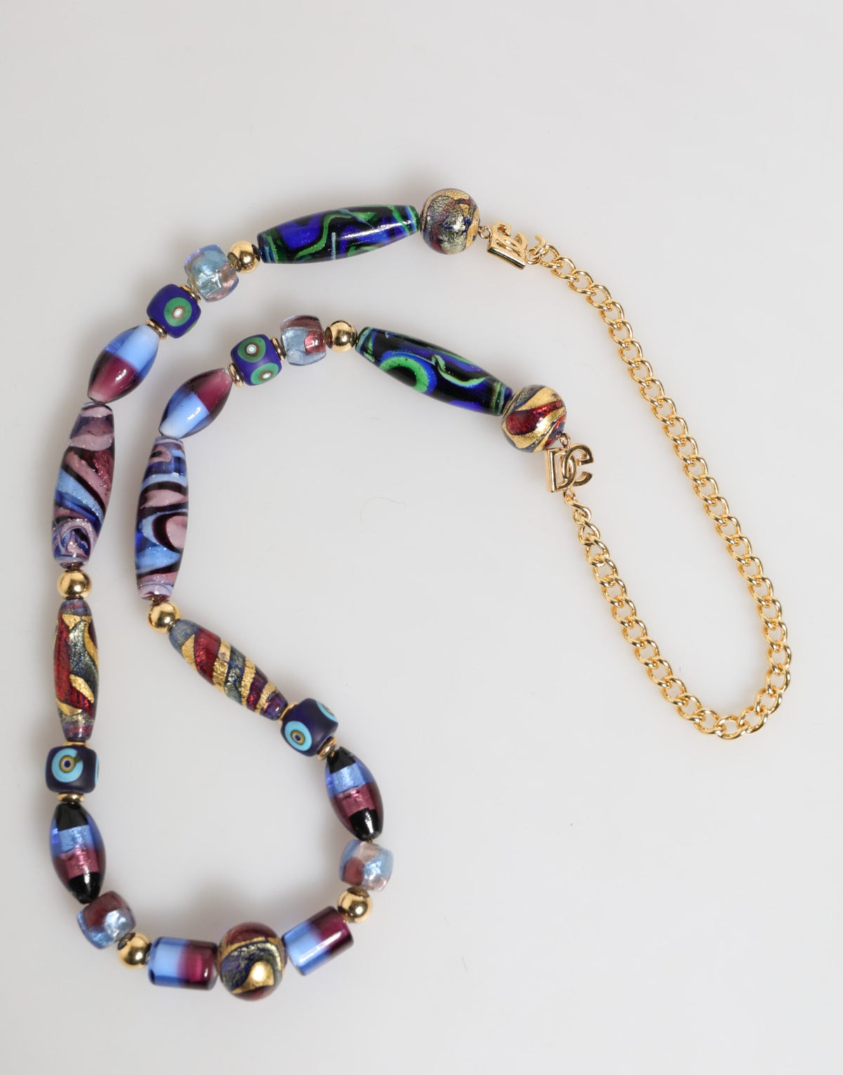 Dolce & Gabbana Multicolor Murano Glass Beads Gold Brass Chain Jewelry Necklace