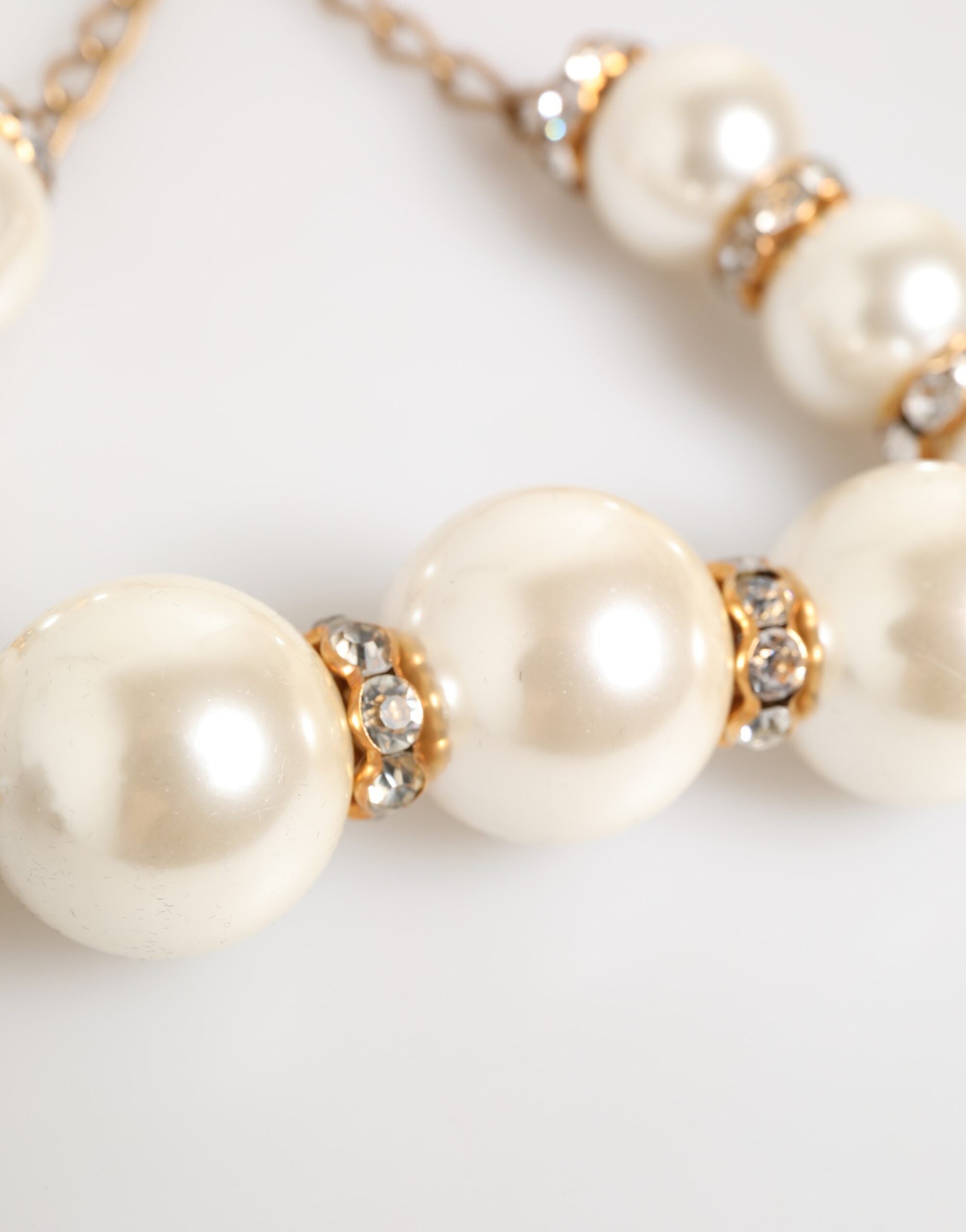 Dolce & Gabbana Gold Brass Faux Pearl Crystal Statement Luxury Jewelry Necklace