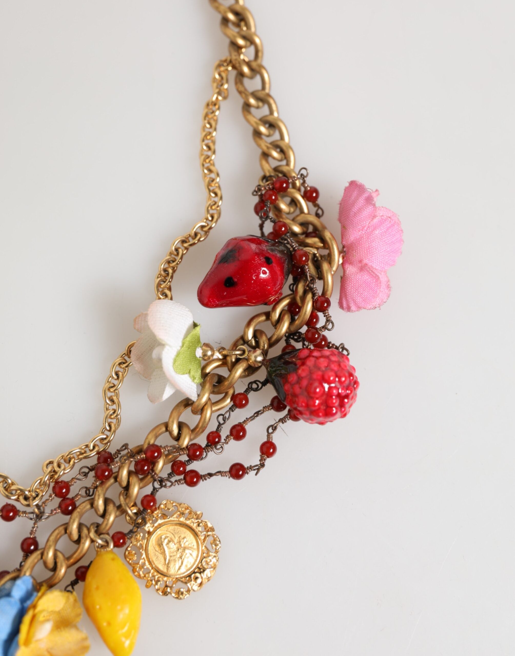 Dolce & Gabbana Estate Multicolor Floral Fruit Gold Chain Statement Necklace