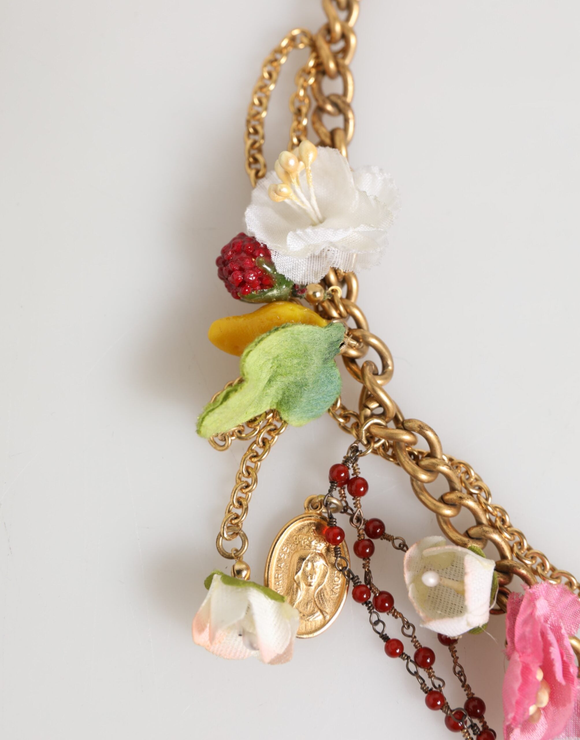 Dolce & Gabbana Estate Multicolor Floral Fruit Gold Chain Statement Necklace