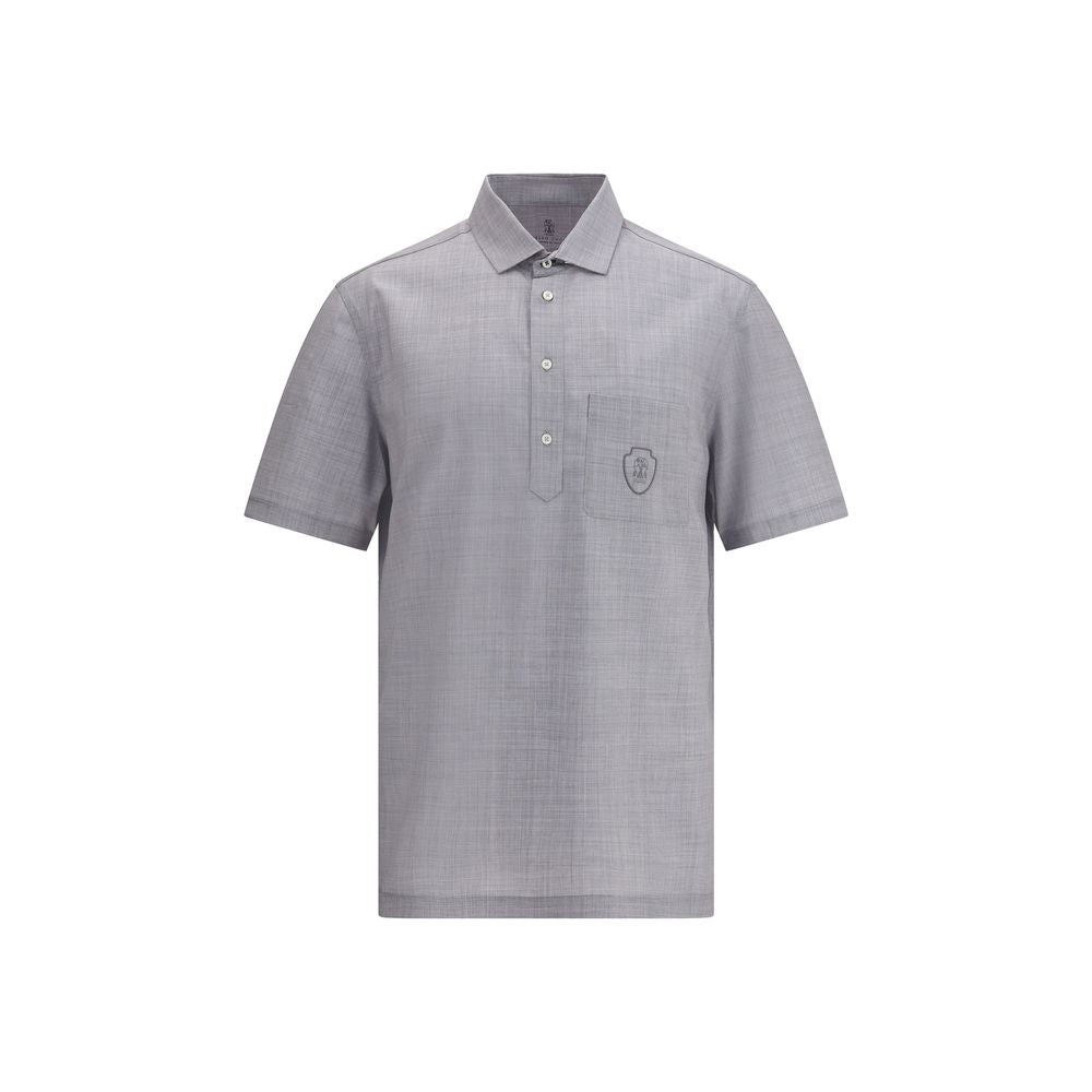 Brunello Cucinelli Gray Fleece Wool Polo Shirt