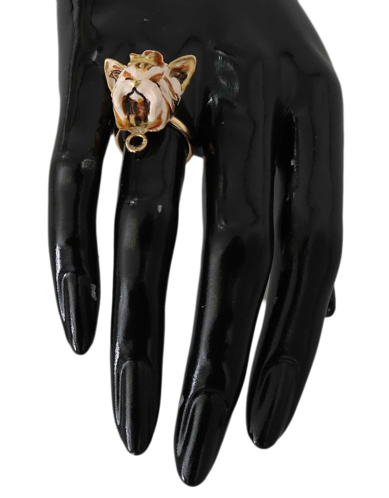 Dolce & Gabbana Gold Brass Resin Beige Dog Pet Accessory Ring