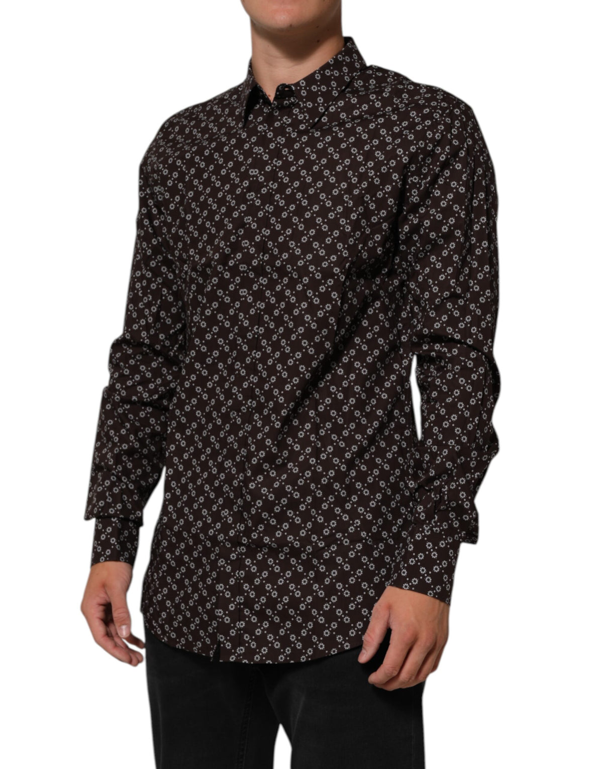 Dolce & Gabbana BrownFloral Collared GOLD Formal Dress Shirt
