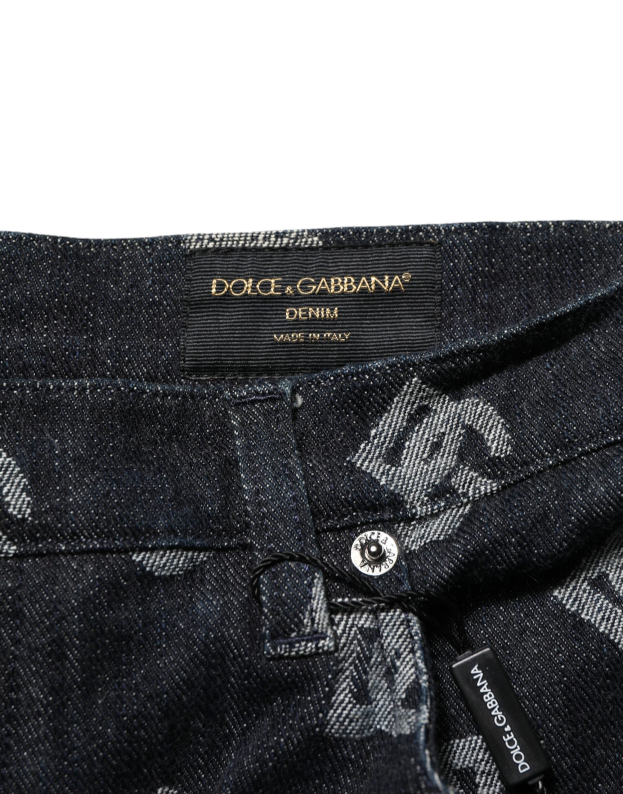 شورت برمودا رجالي من Dolce & Gabbana مصنوع من قماش الدنيم الأسود المزخرف