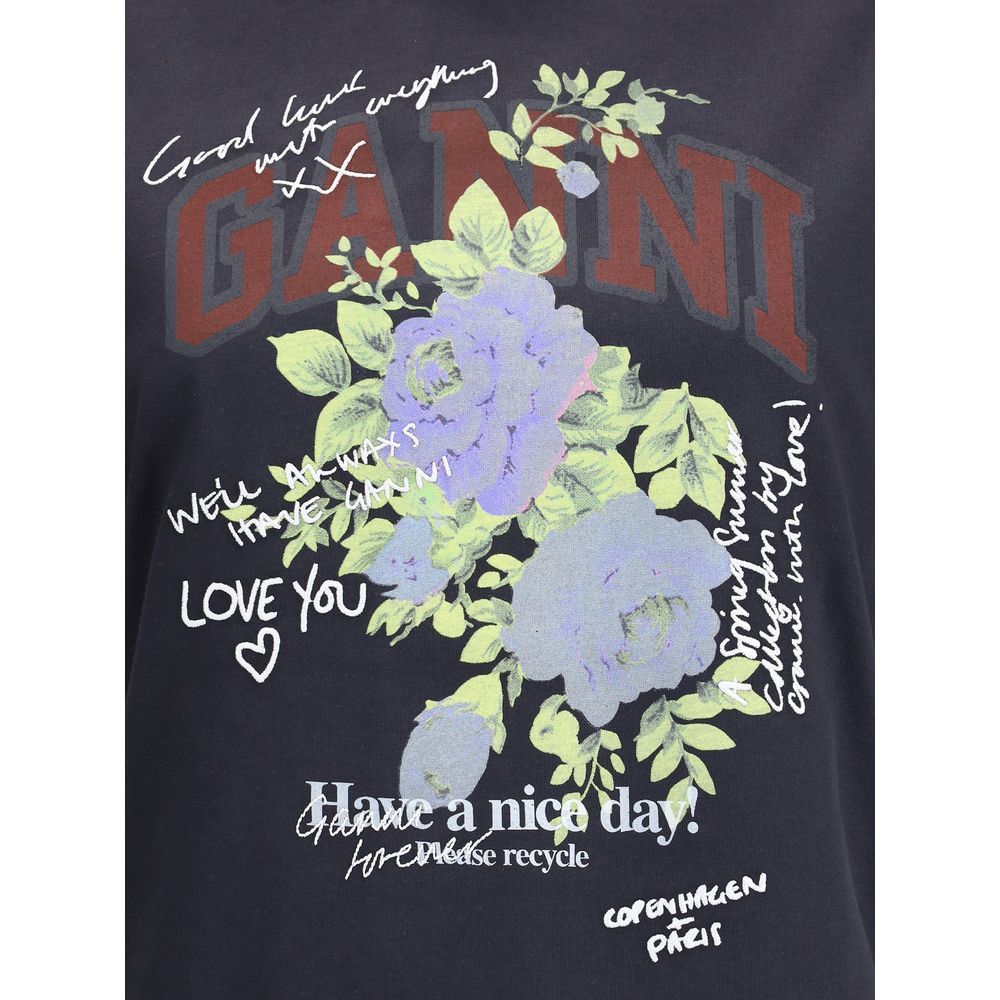 Ganni Black Cotton T-Shirt