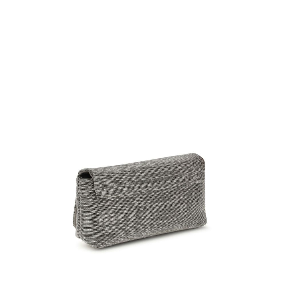 Brunello Cucinelli Gray Leather Shoulder Bag