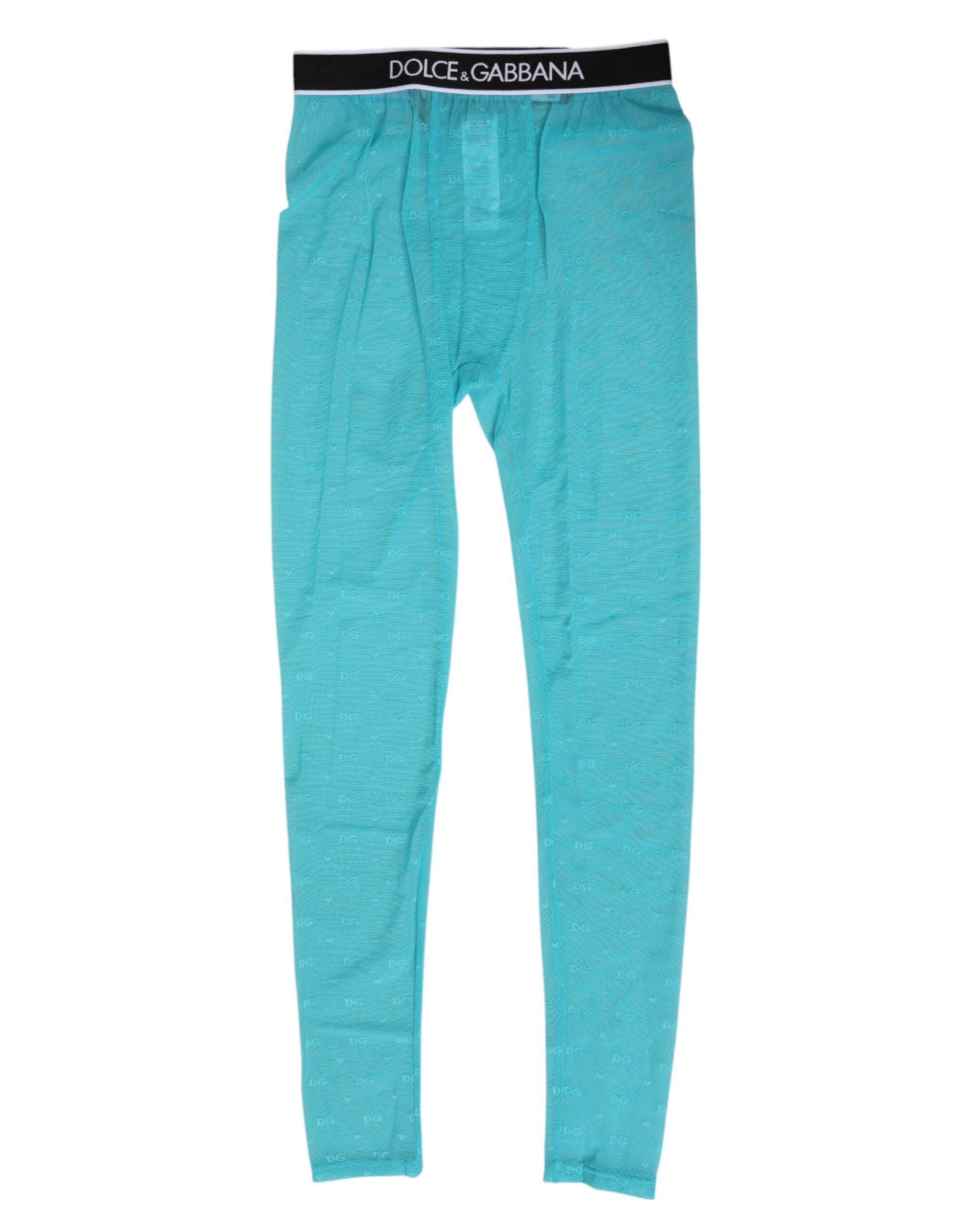 Dolce & Gabbana Light Blue Nylon Logo Lace Leggings Pants Underwear
