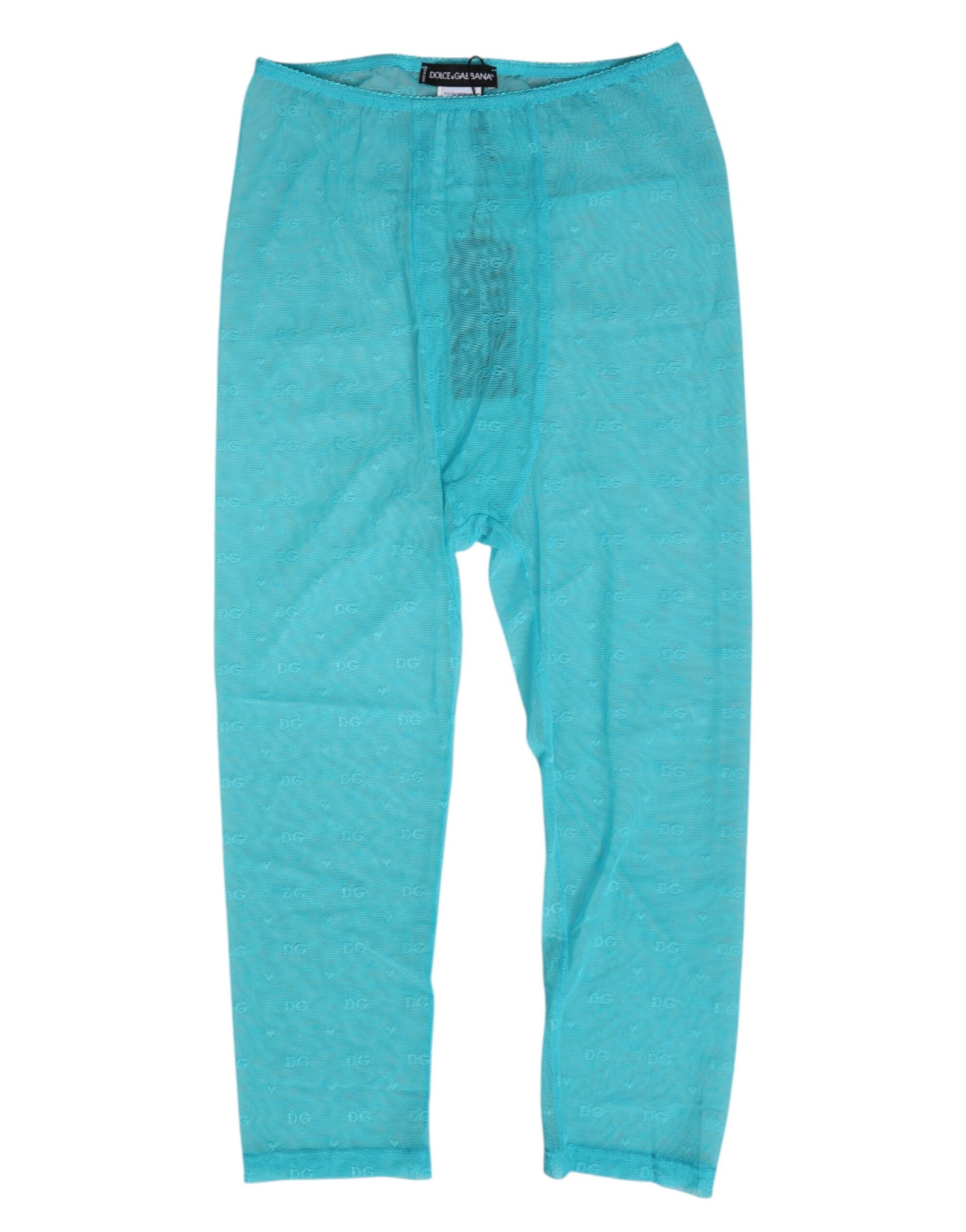 Dolce & Gabbana Light Blue Logo Lace Tight Midi Trouser Underwear
