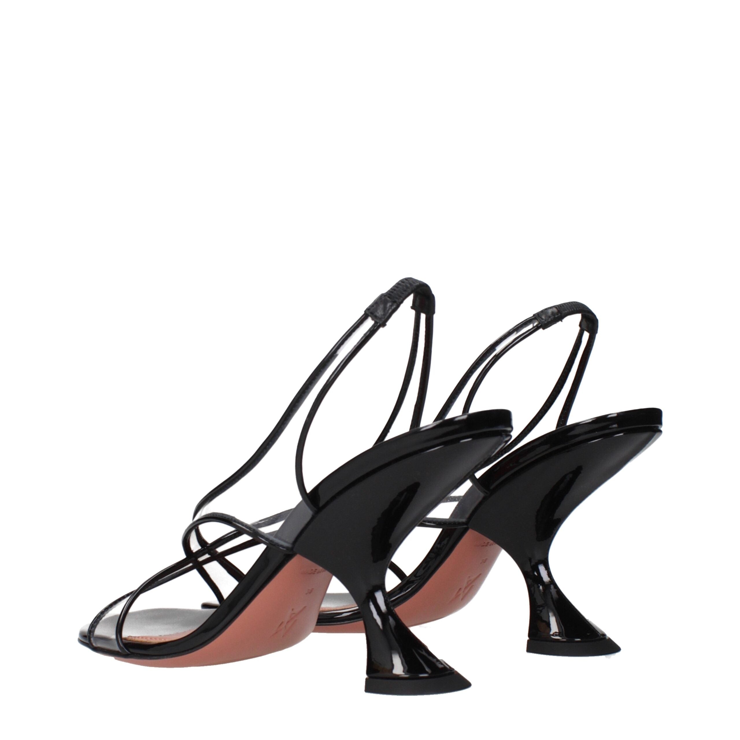 Amina Muaddi Black Leather Stiletto Heel Sandals