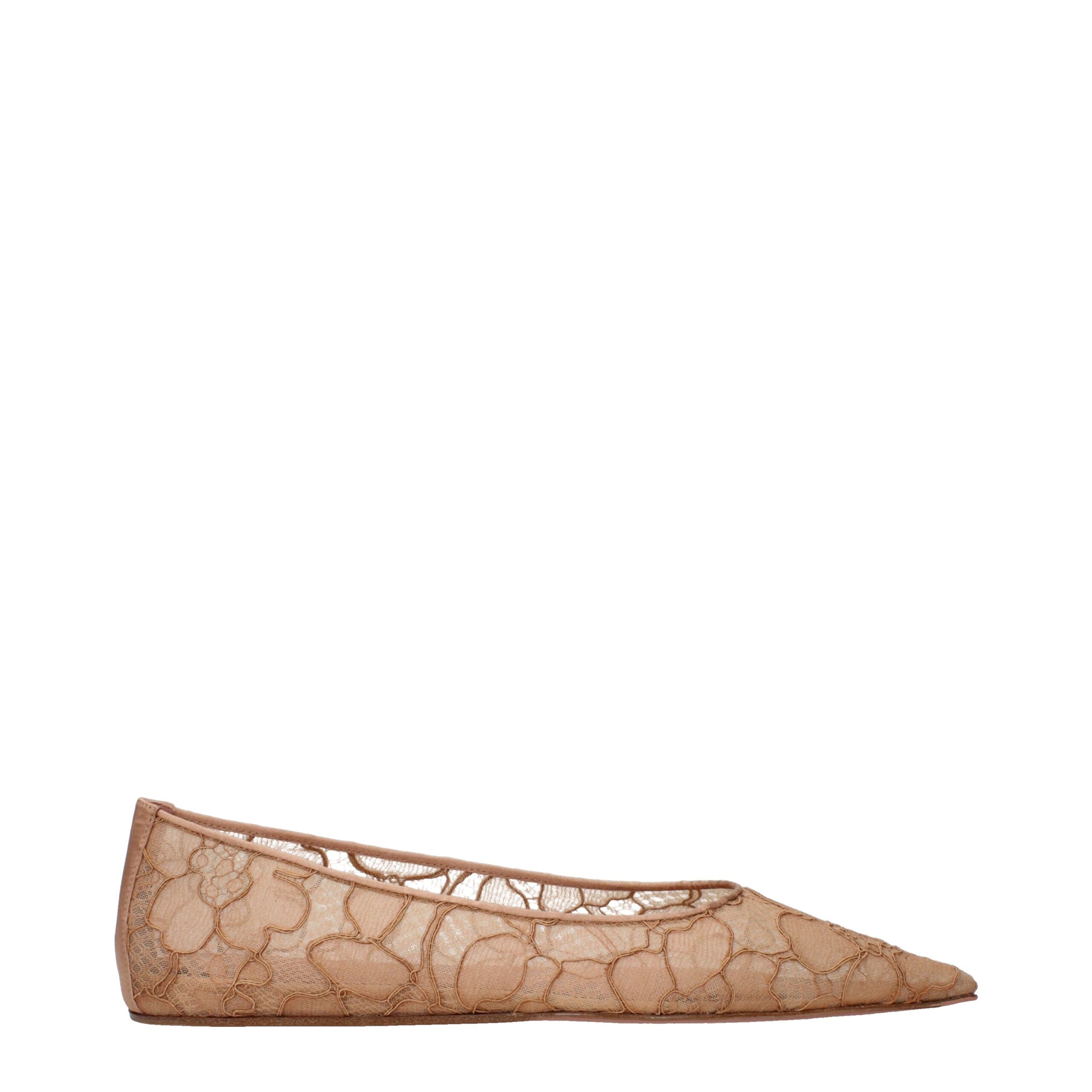 Amina Muaddi Beige Fabric Ballet Flats