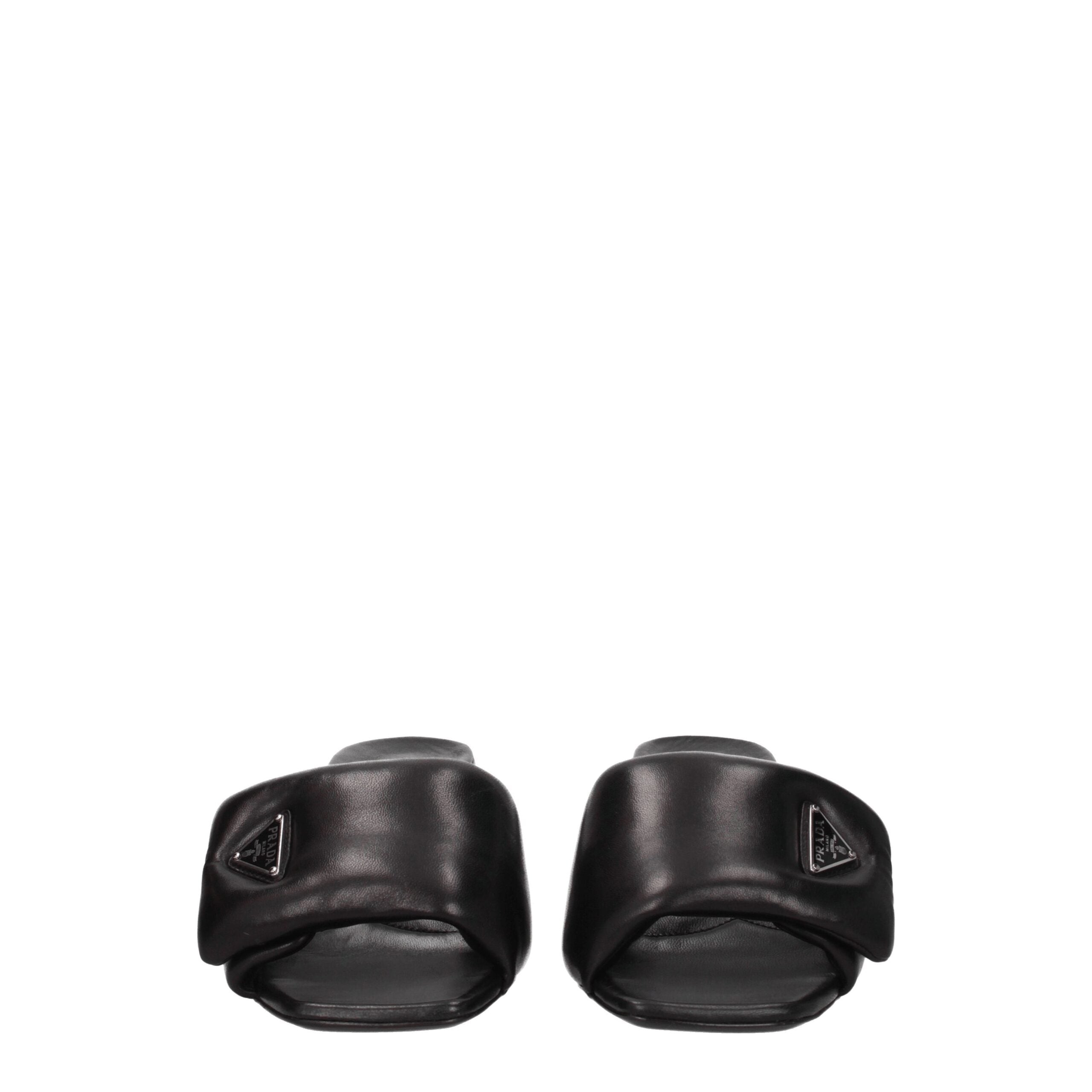 Prada Black Leather Platform Sandals