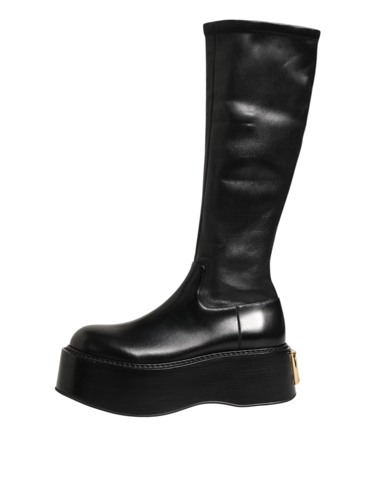 Dolce & Gabbana Black Logo Plaque Over The Calf Boots Shoes