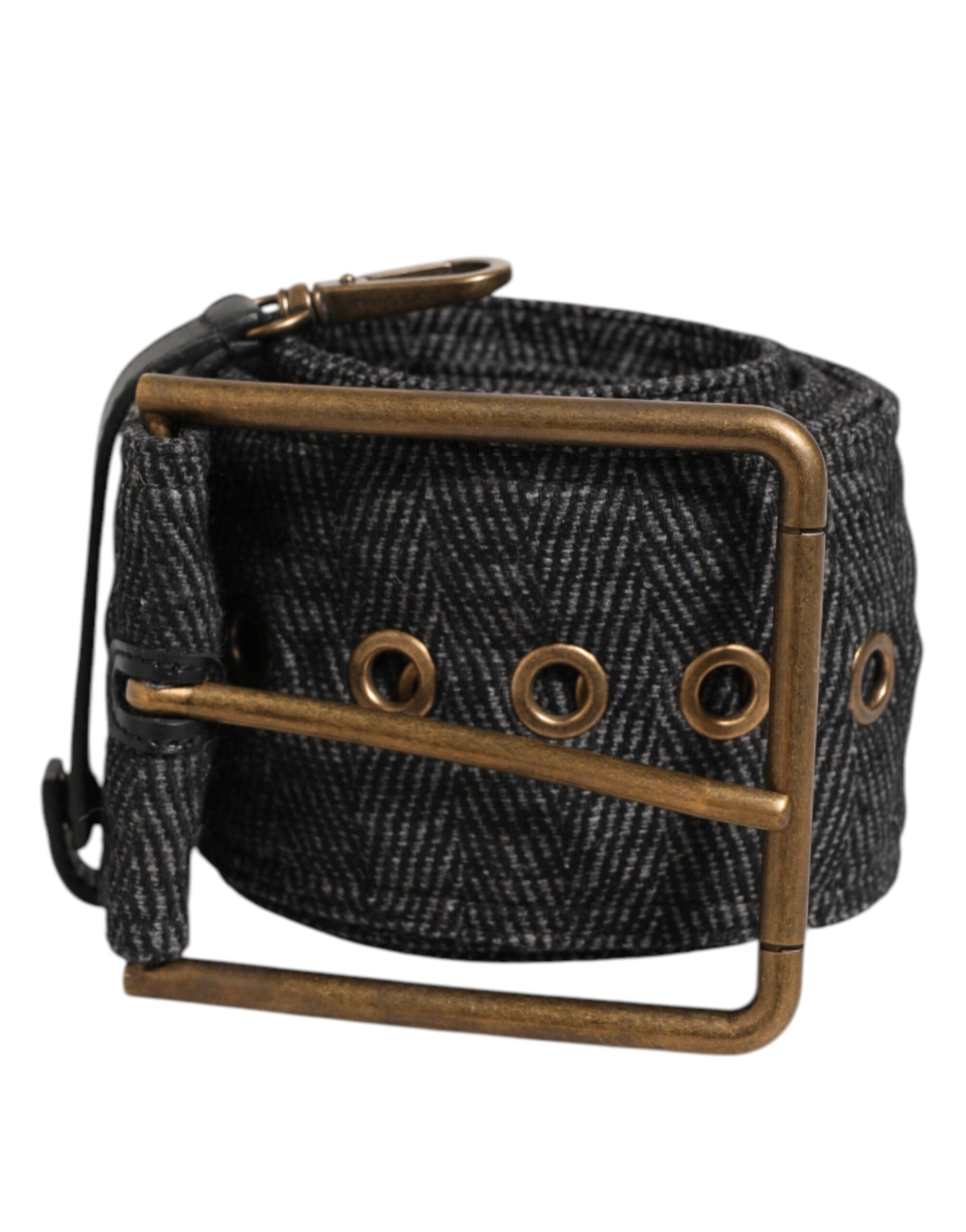 حزام دولتشي آند غابانا رمادي اللون من القماش مع لوحة شعار معدنية ومشبك نحاسي