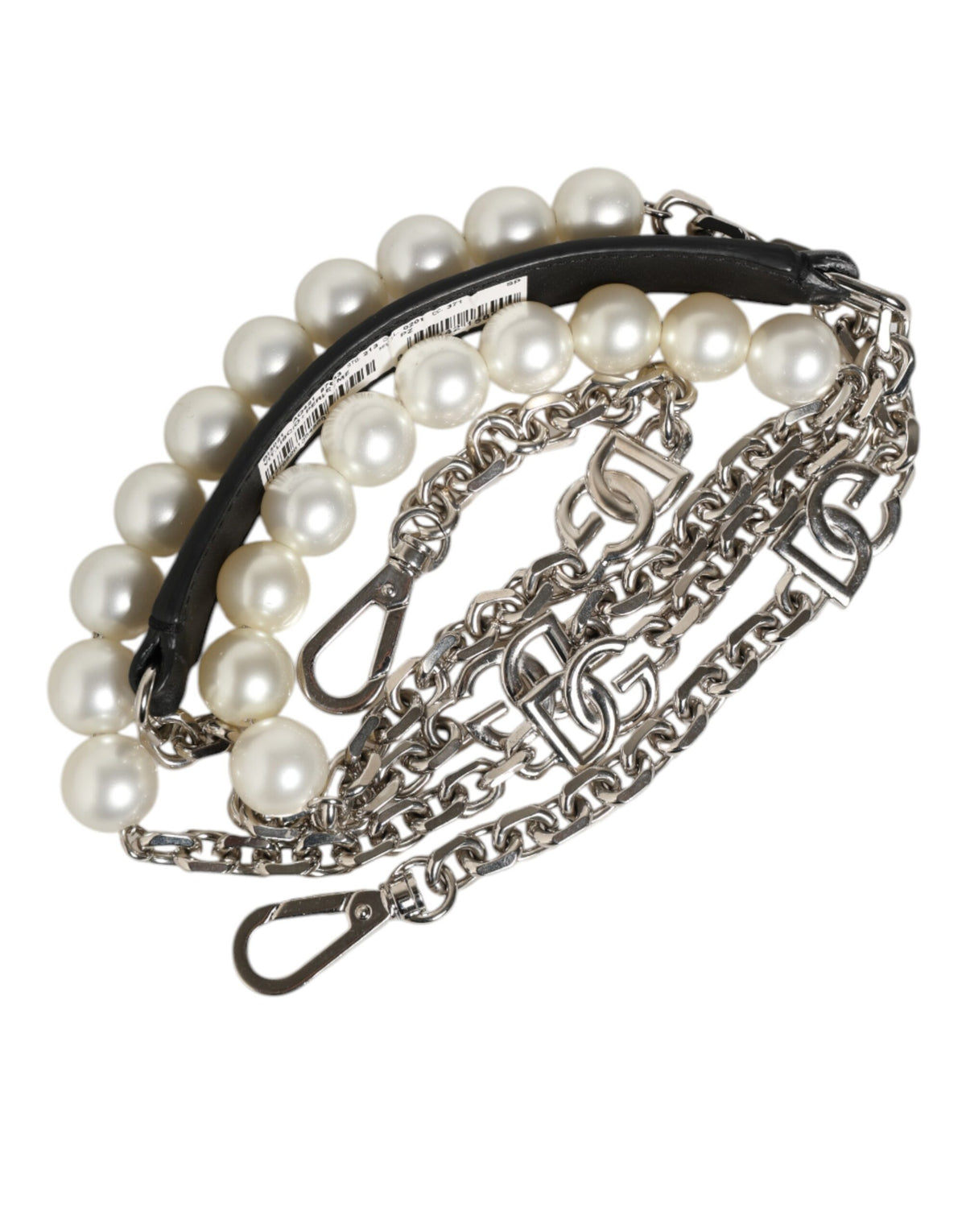 Dolce & Gabbana Black Leather Pearl Chain Bag Accessory Shoulder Strap