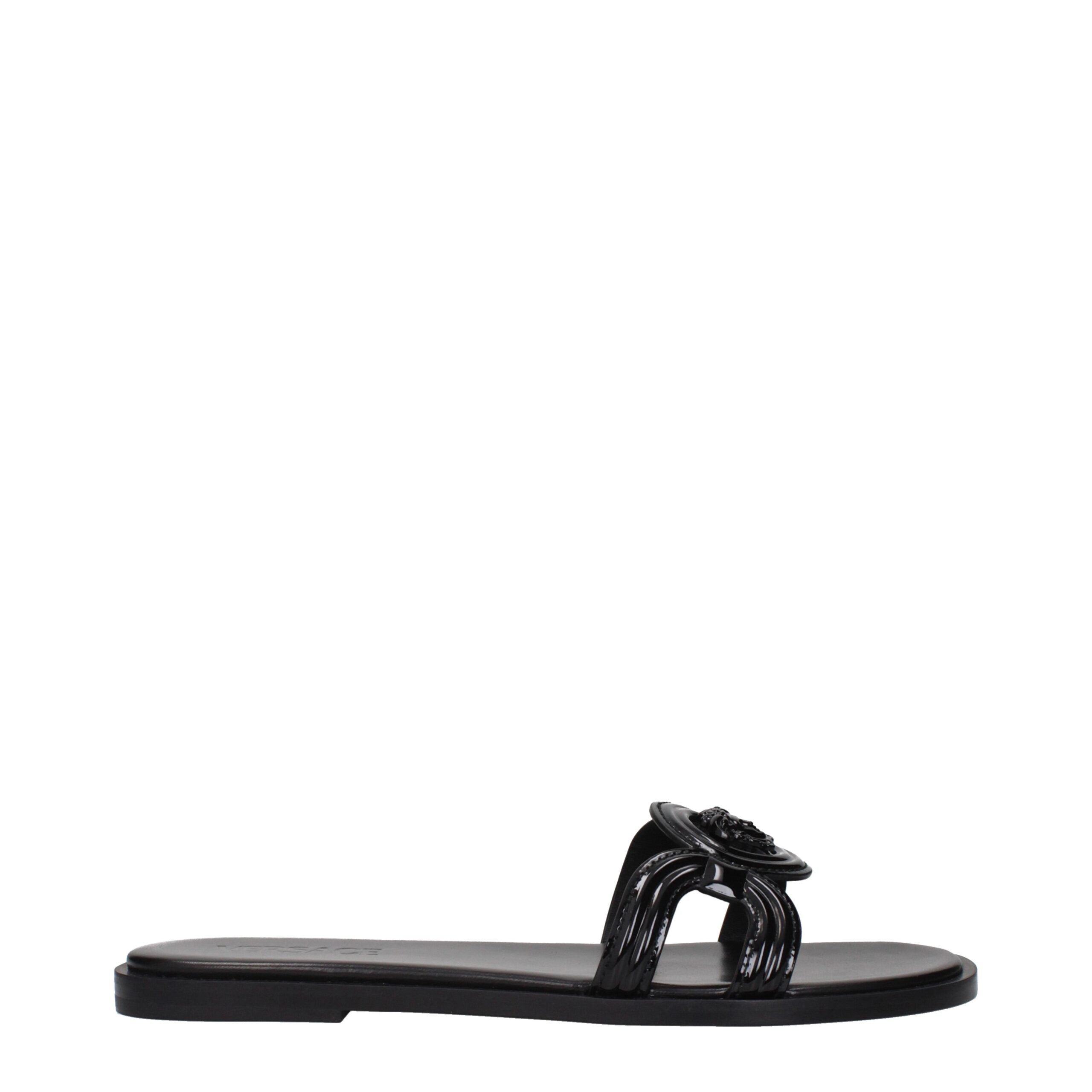 Versace Black Leather Slippers