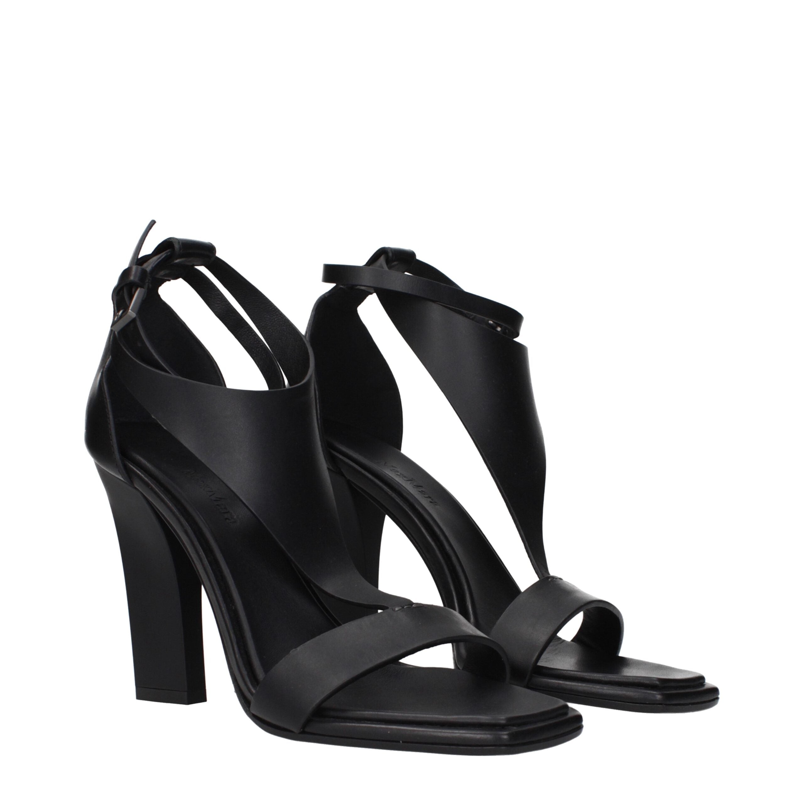 Max Mara Black Leather Stiletto Heel Sandals