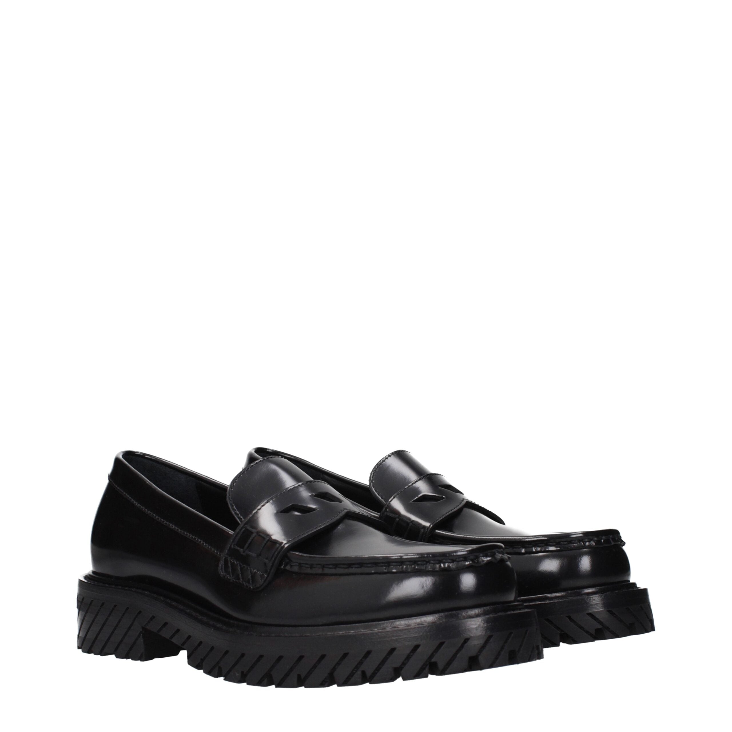 Off-White Black Leather Slip-On Loafers