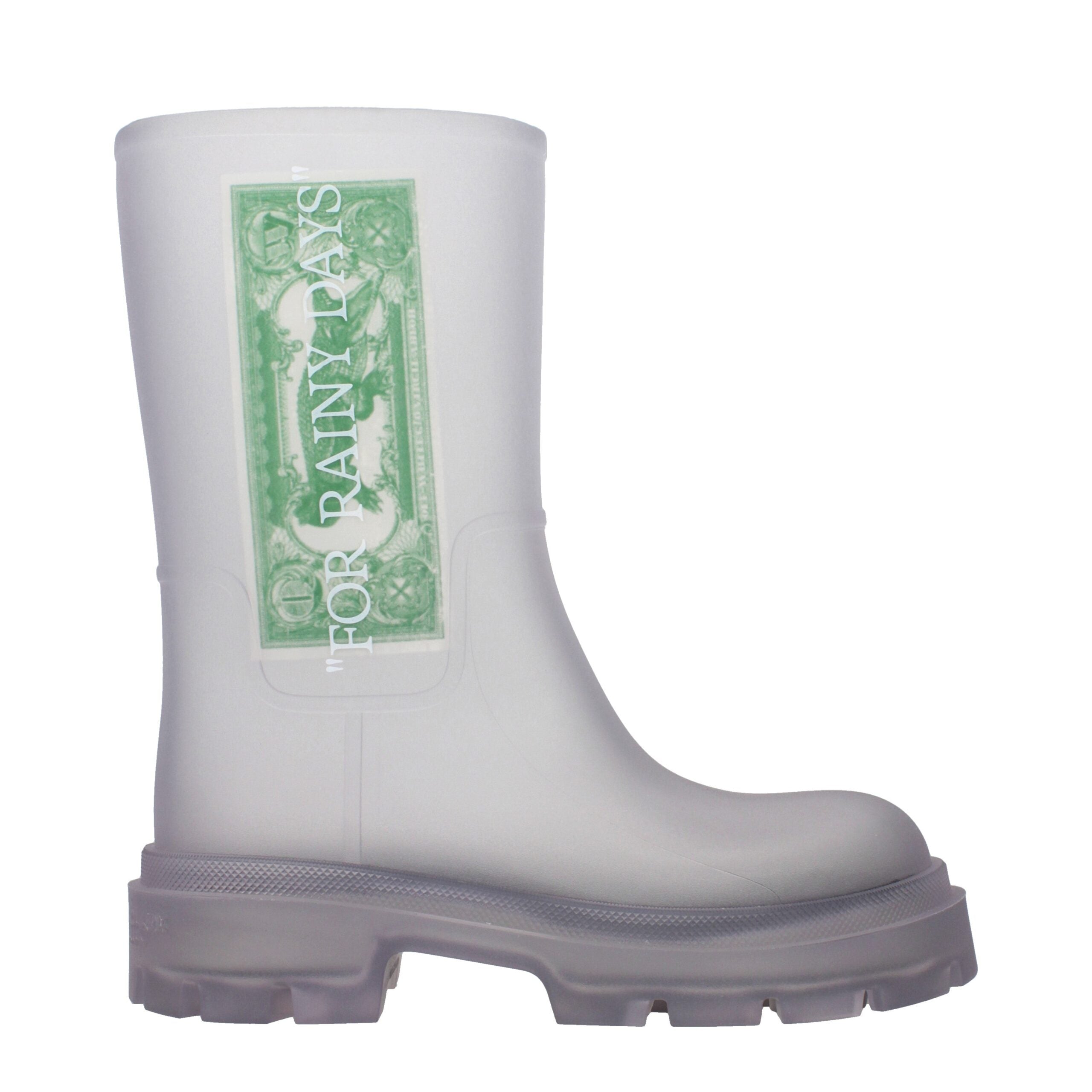 حذاء كاحل شفاف من مادة البولي فينيل كلوريد بلون أبيض فاتح