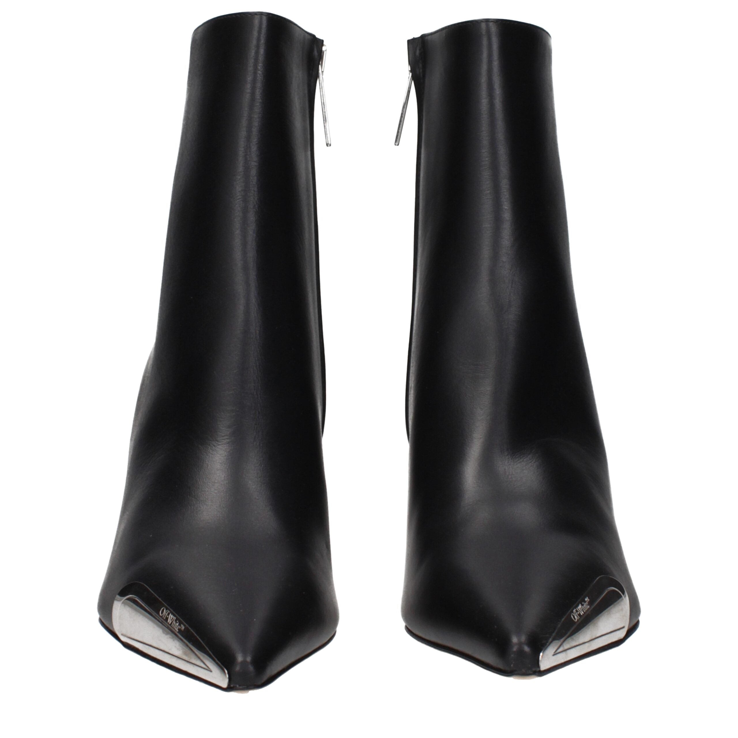 Off-White Black Leather Ankle Boots