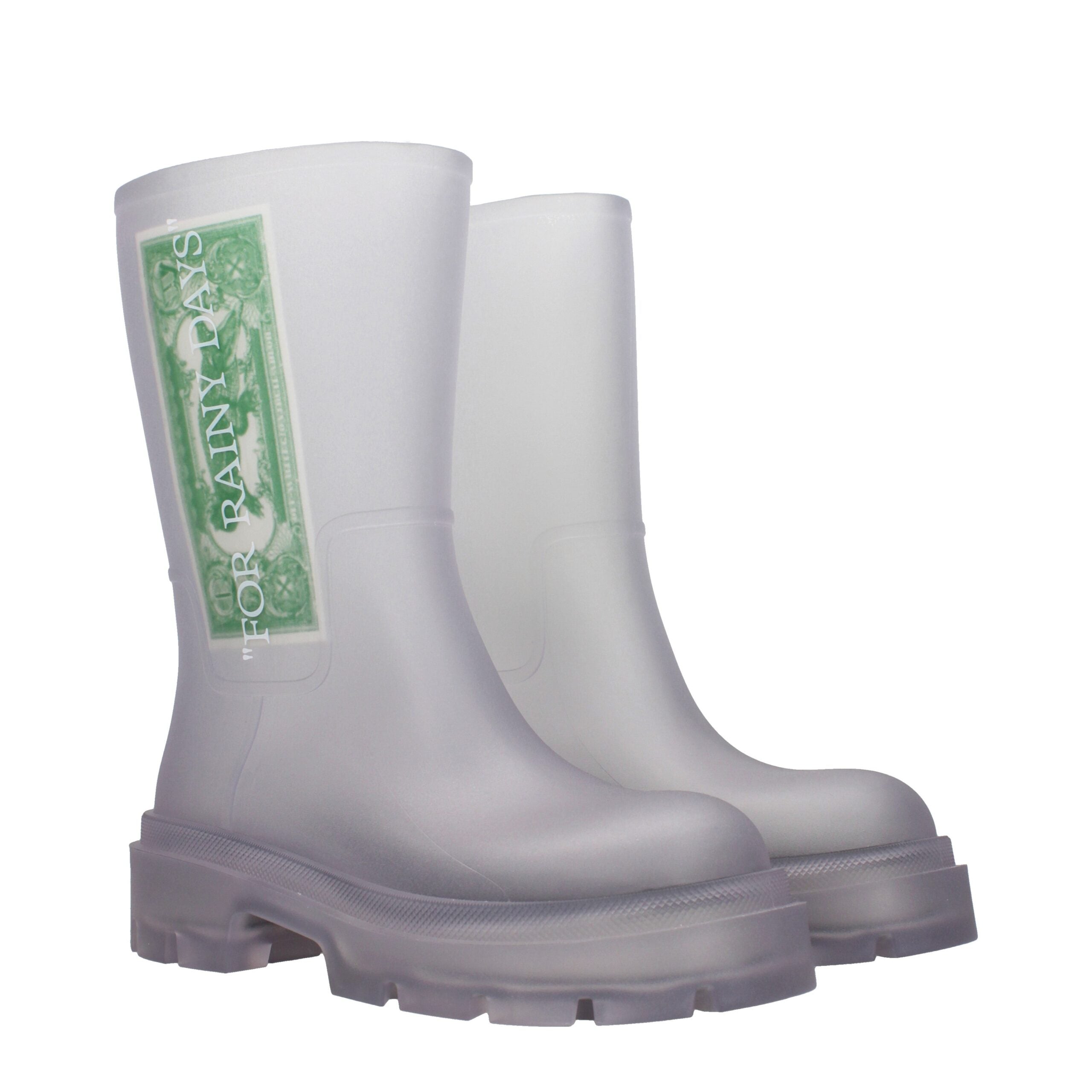 حذاء كاحل شفاف من مادة البولي فينيل كلوريد بلون أبيض فاتح