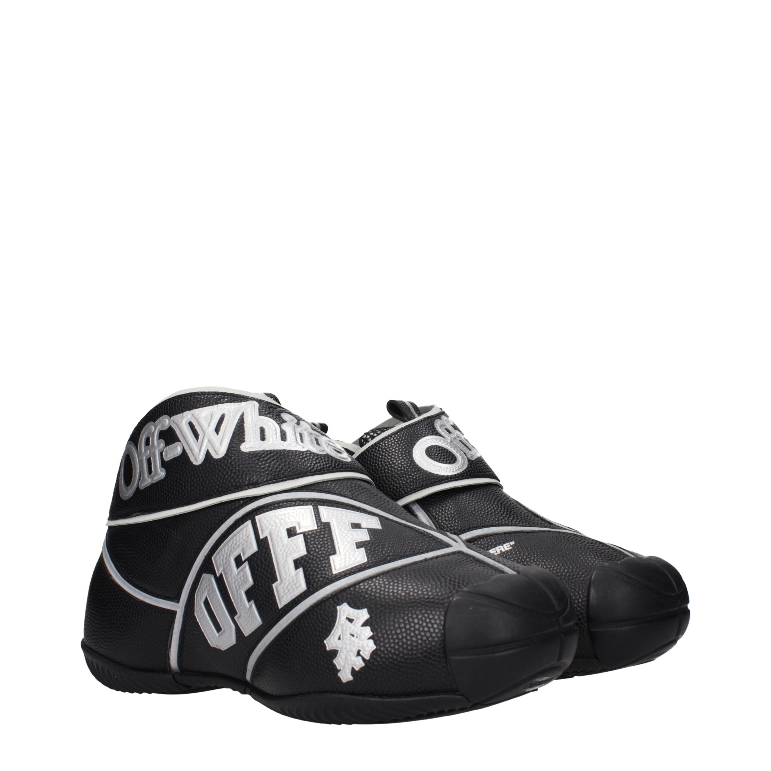 حذاء رياضي عالي الرقبة من الجلد باللون الأسود والأبيض