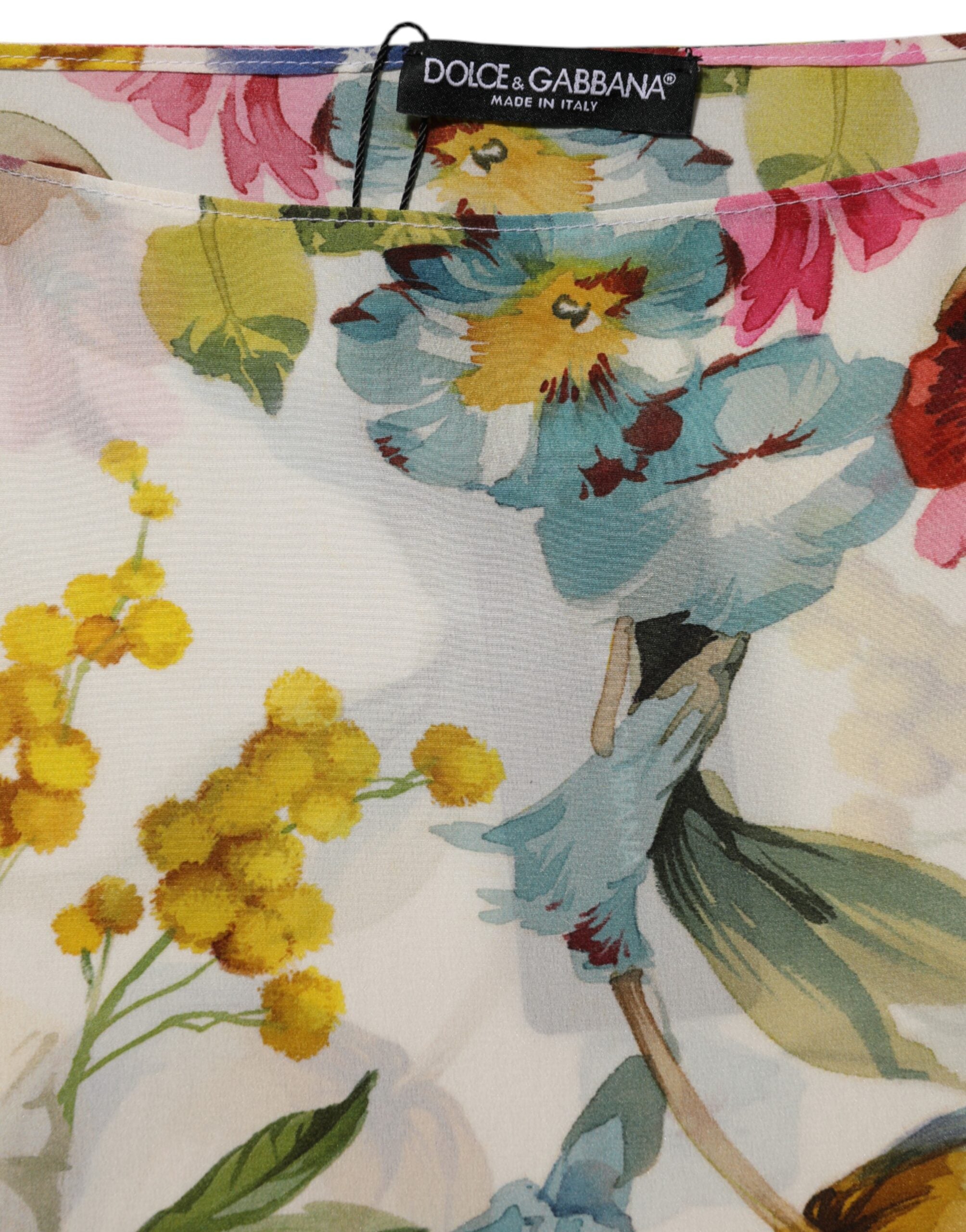 فستان دولتشي آند غابانا طويل من الحرير بطبعة زهور بيضاء