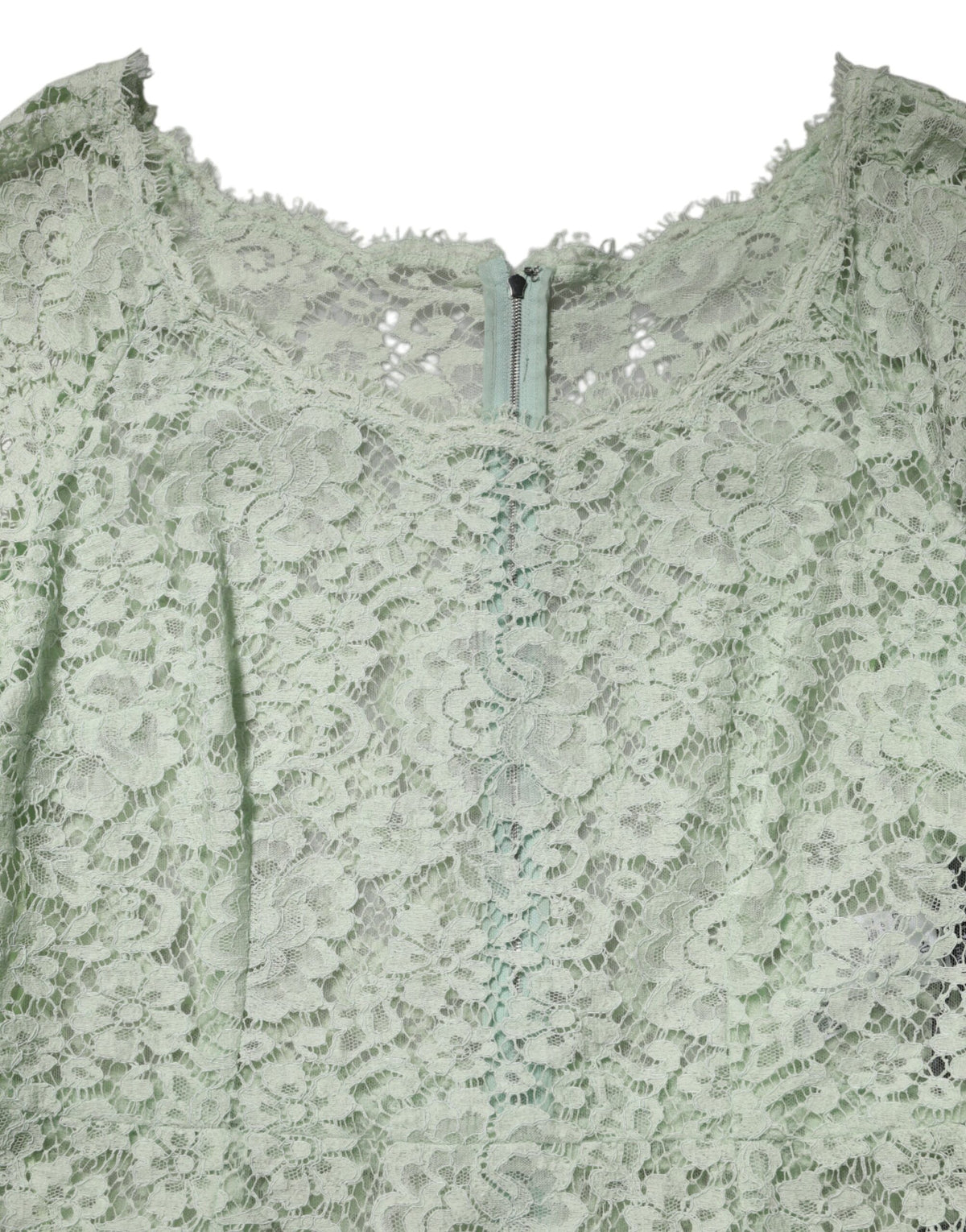 Dolce & Gabbana Mint Green Floral Lace Trim Midi Dress