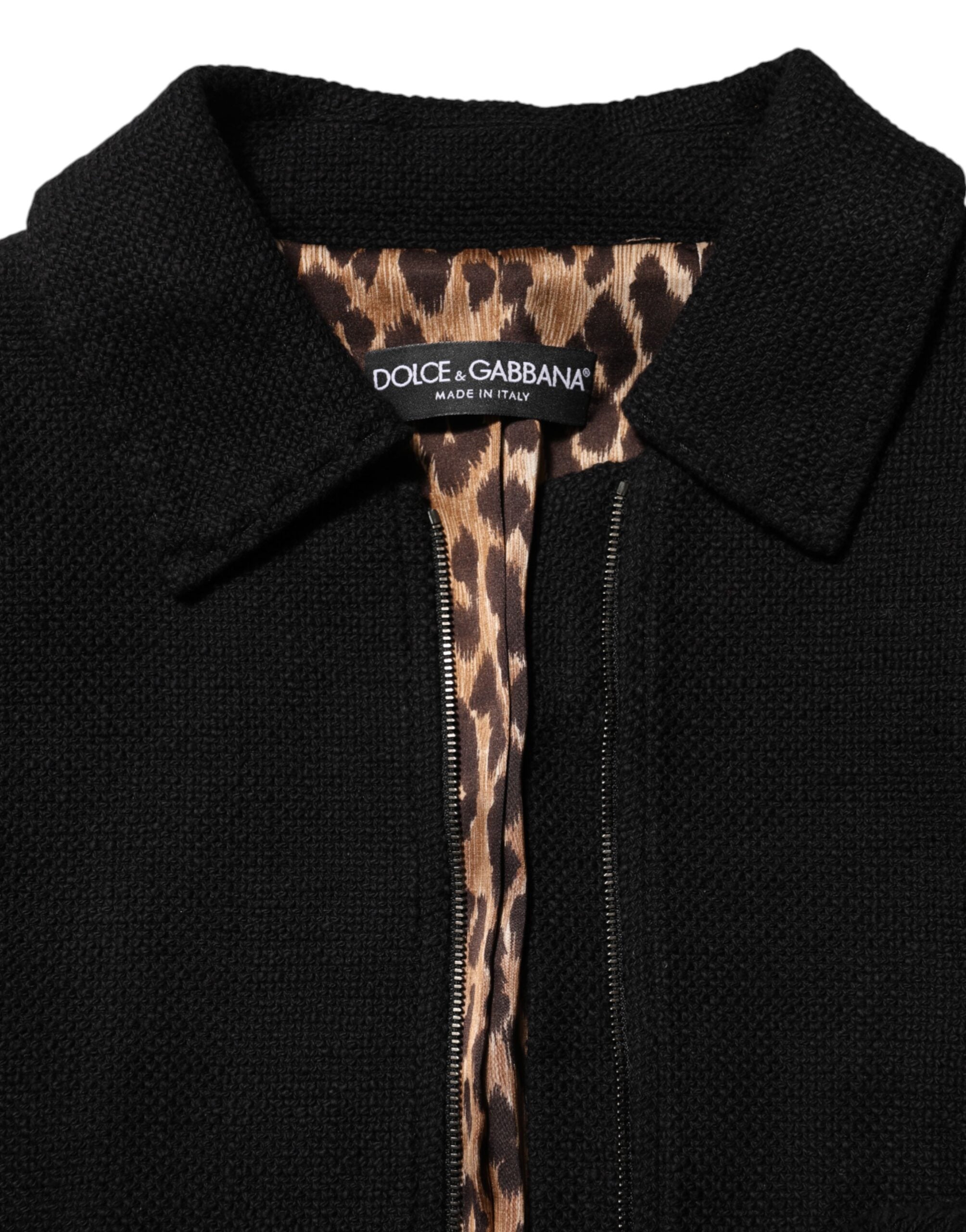 جاكيت دولتشي آند غابانا أسود من القطن بسحاب كامل ومقصور