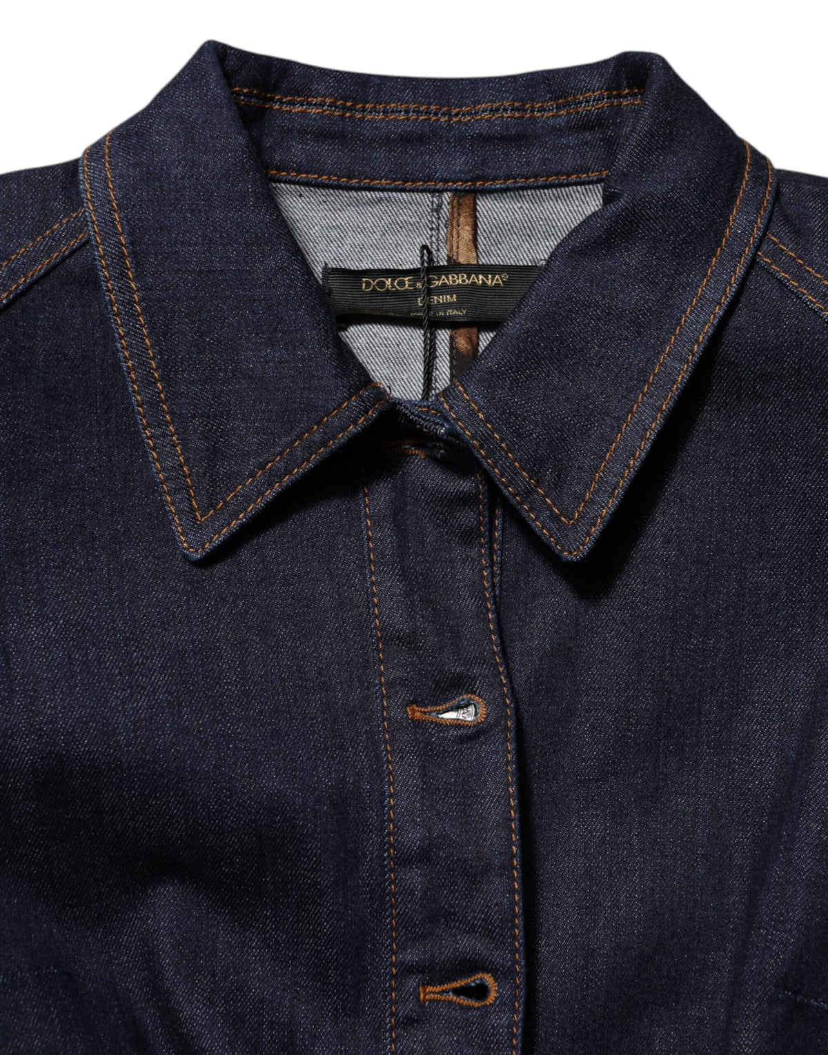Dolce & Gabbana Dark Blue Cotton Collared Denim Coat Jacket