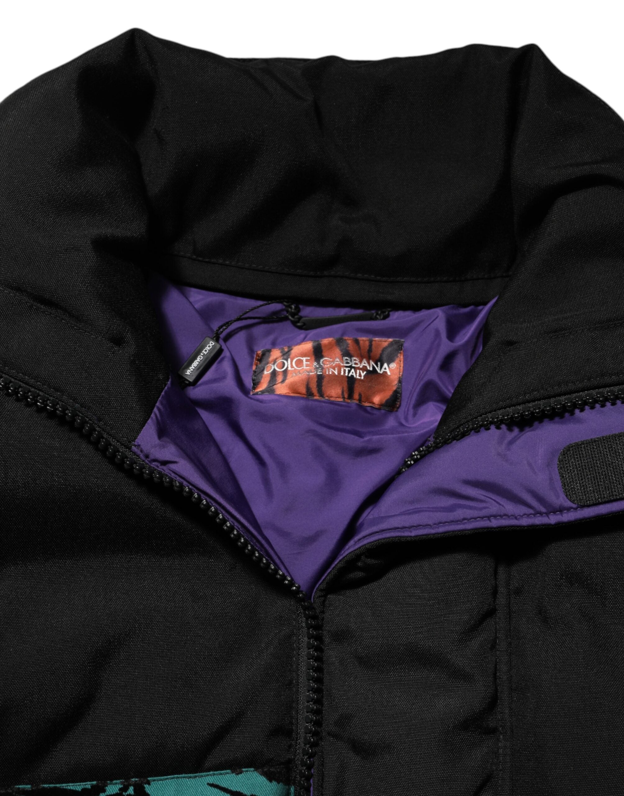 جاكيت دولتشي آند غابانا أسود من النايلون بسحاب كامل للرجال