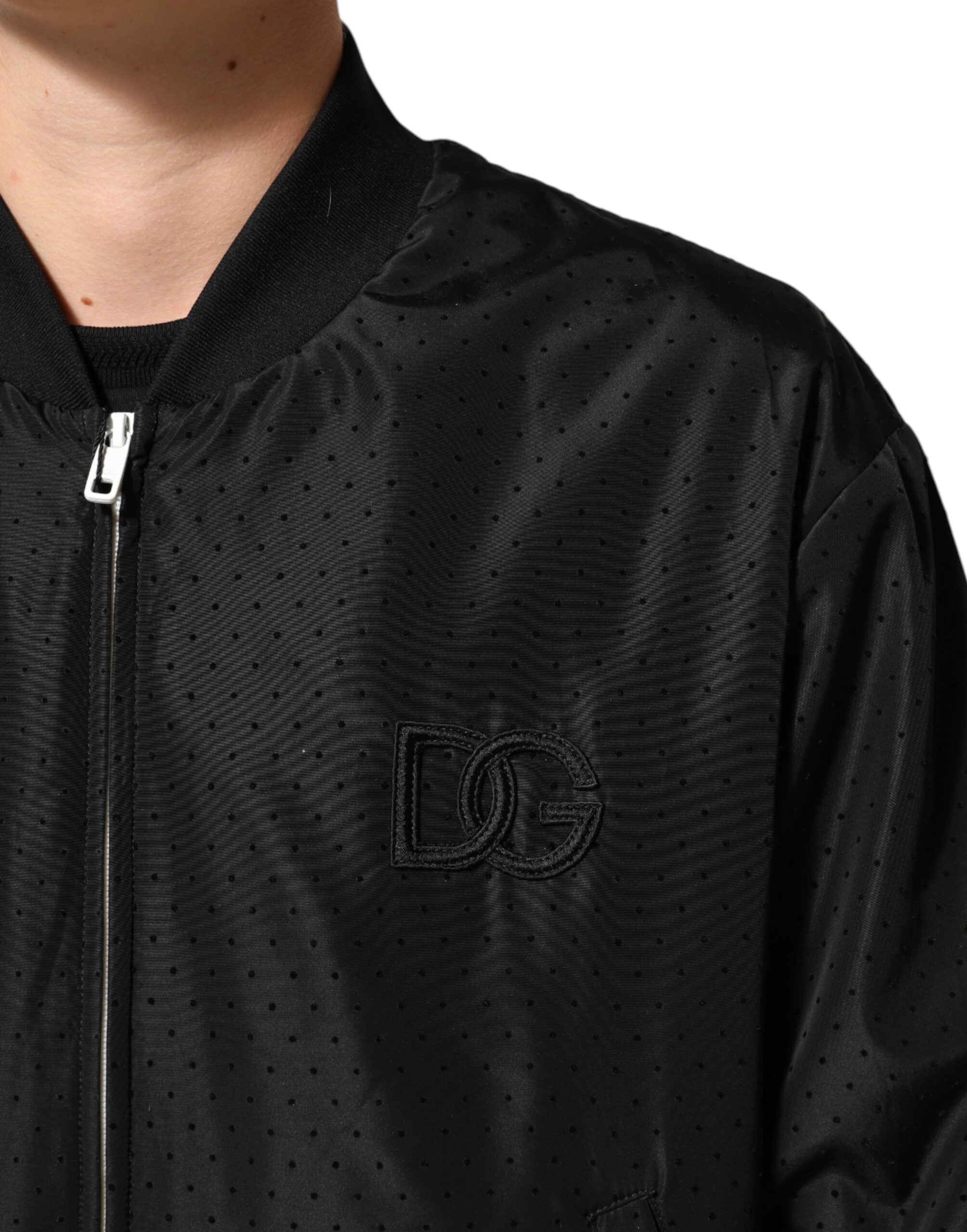 جاكيت بومبر رجالي من دولتشي آند غابانا أسود من الأسيتات بسحاب كامل