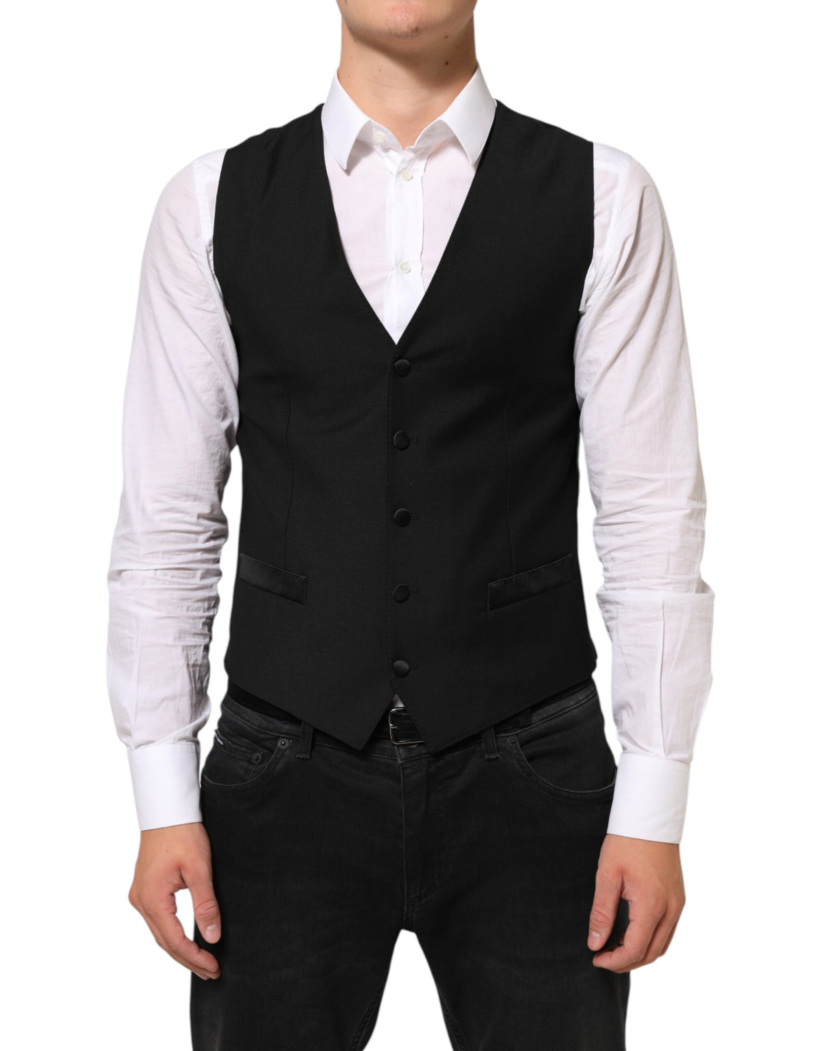 Dolce & Gabbana Black Wool Dress Formal Men Waistcoat Vest