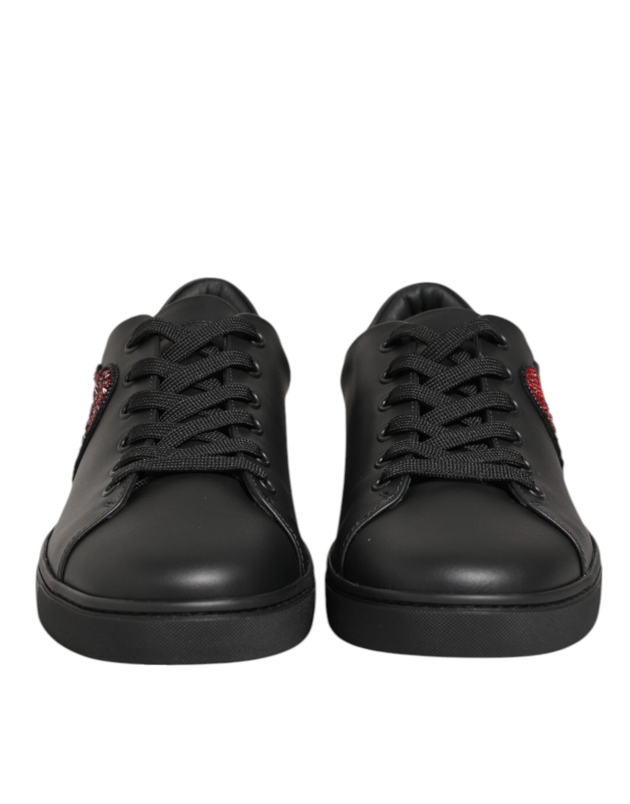 Dolce & Gabbana Black Leather Crystal Heart Sneakers  Shoes
