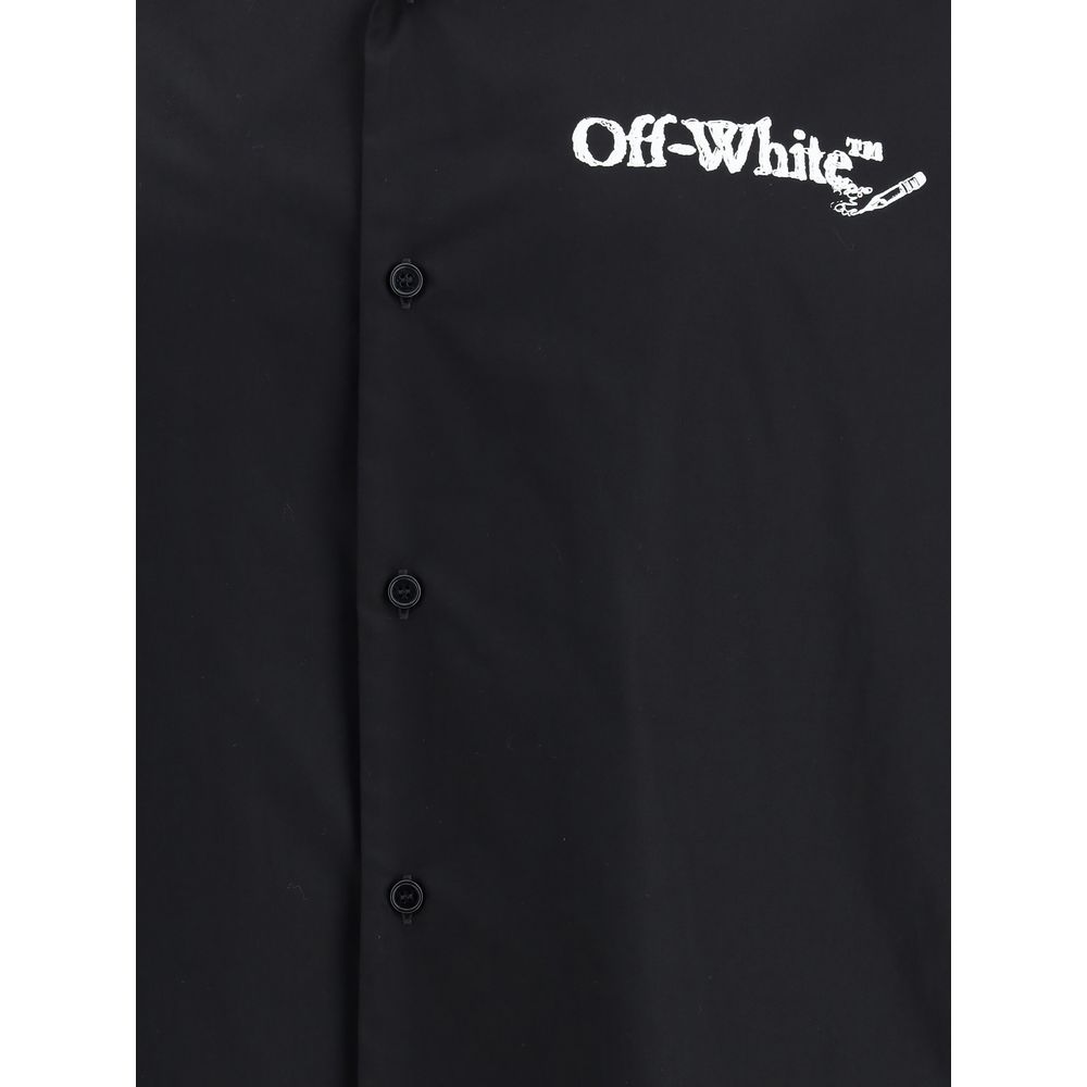 Off-White Black Cotton Pattern Shirt