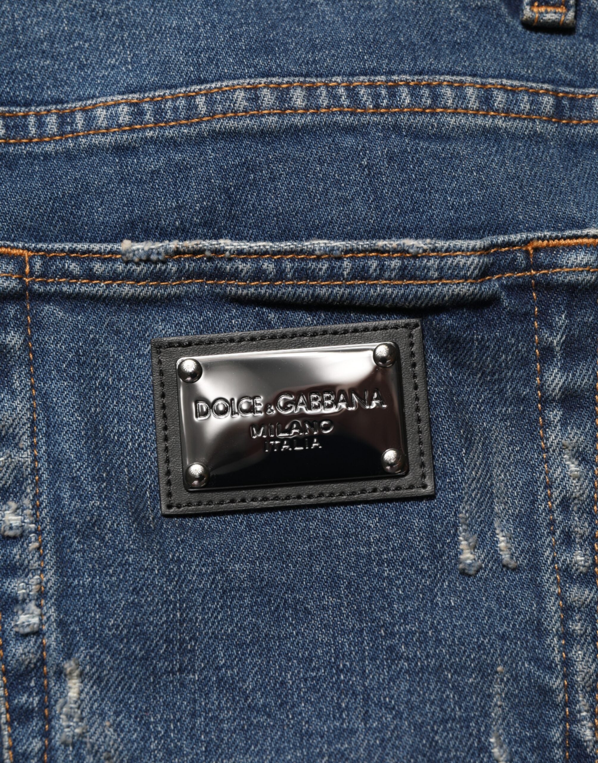 بنطلون جينز رجالي ضيق من القطن باللون الأزرق من دولتشي آند غابانا