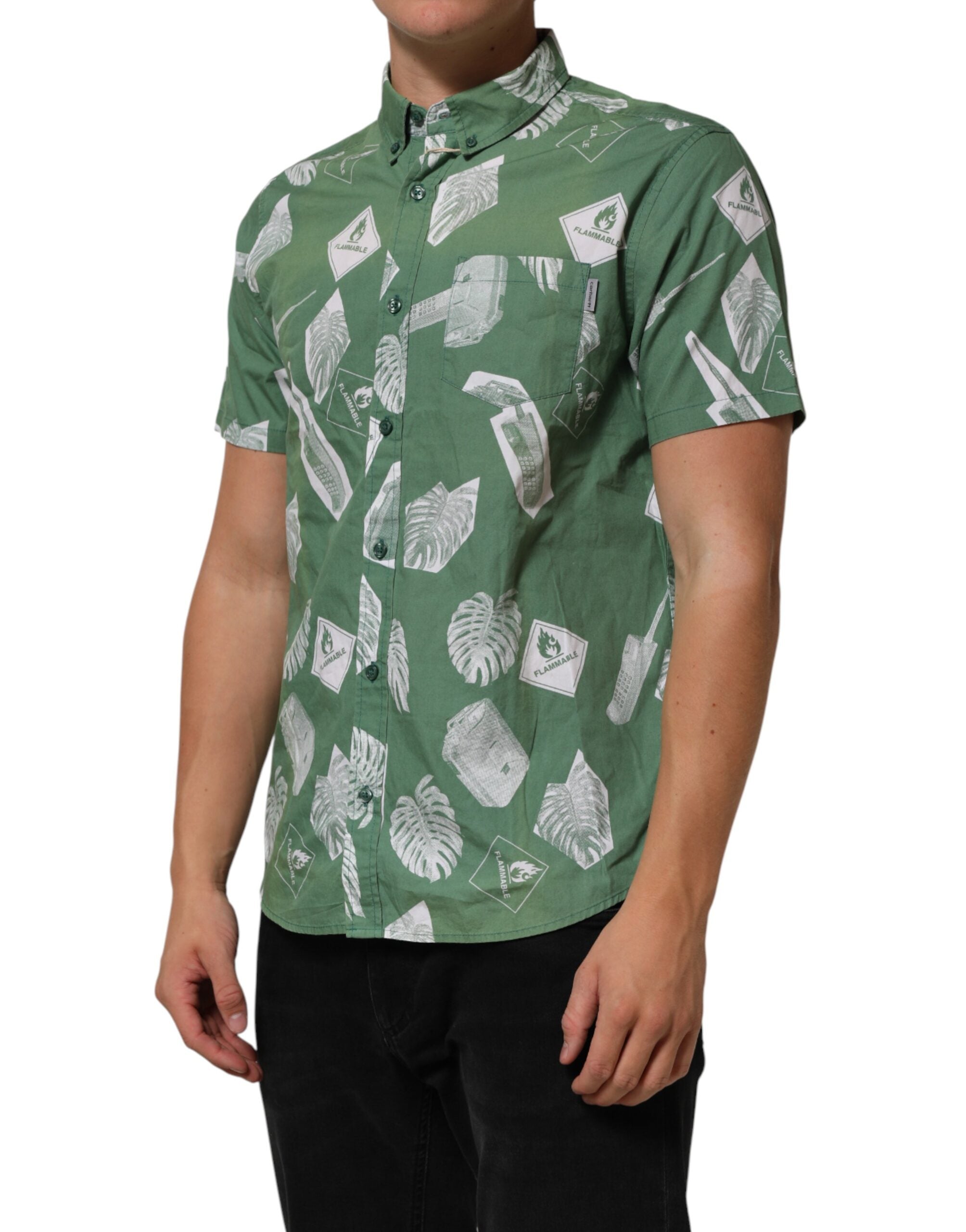 Carhartt Wip Green Printed Cotton Collared Short Sleeves Polo Shirt