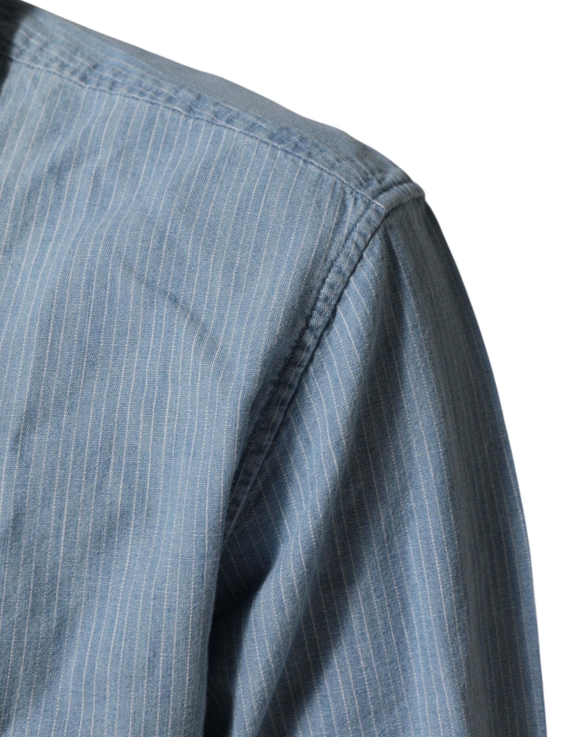 قميص ديبرلو أزرق جينز بقصة عادية وأكمام طويلة للرجال