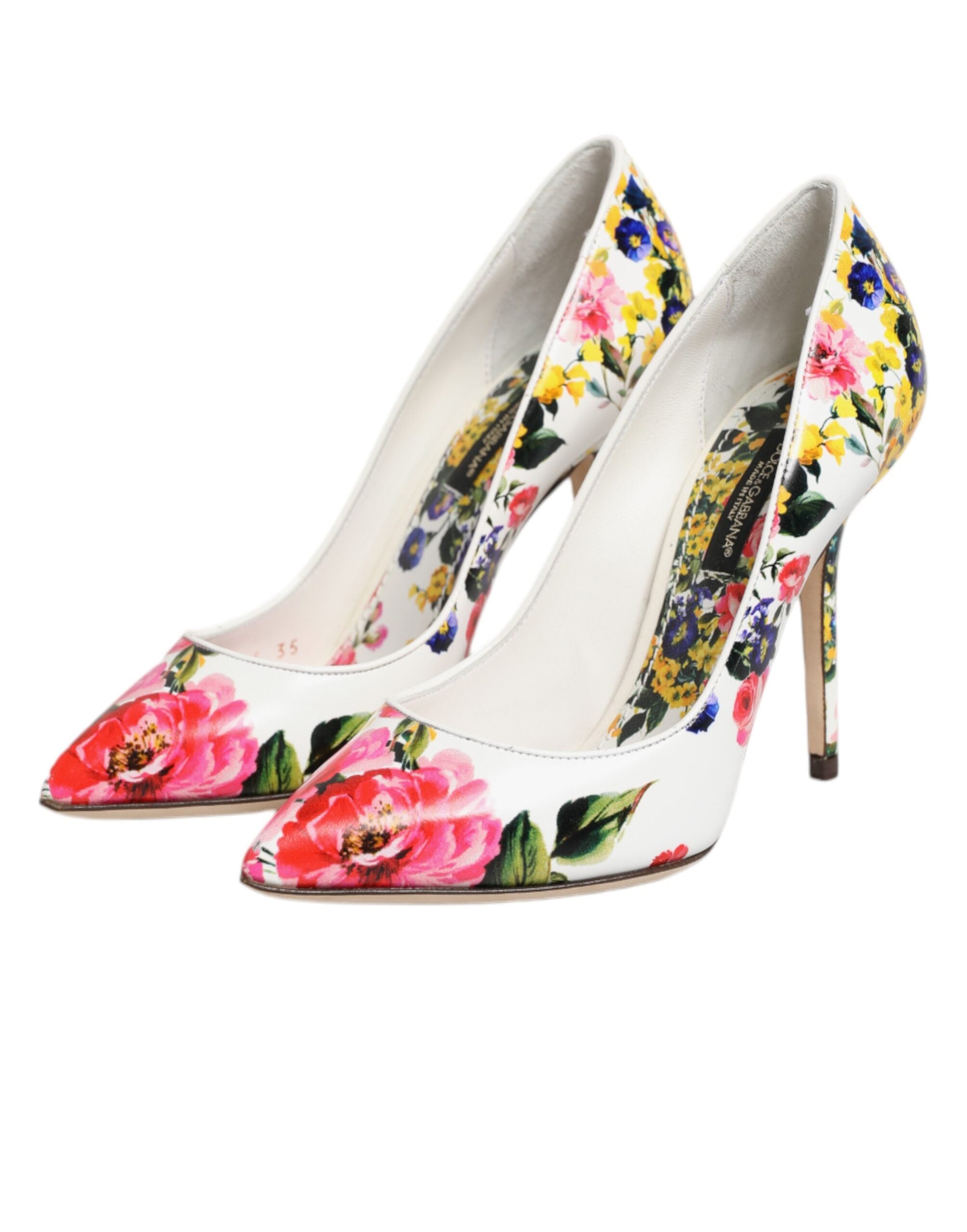 Dolce & Gabbana White Floral Leather High Heels Pumps Shoes